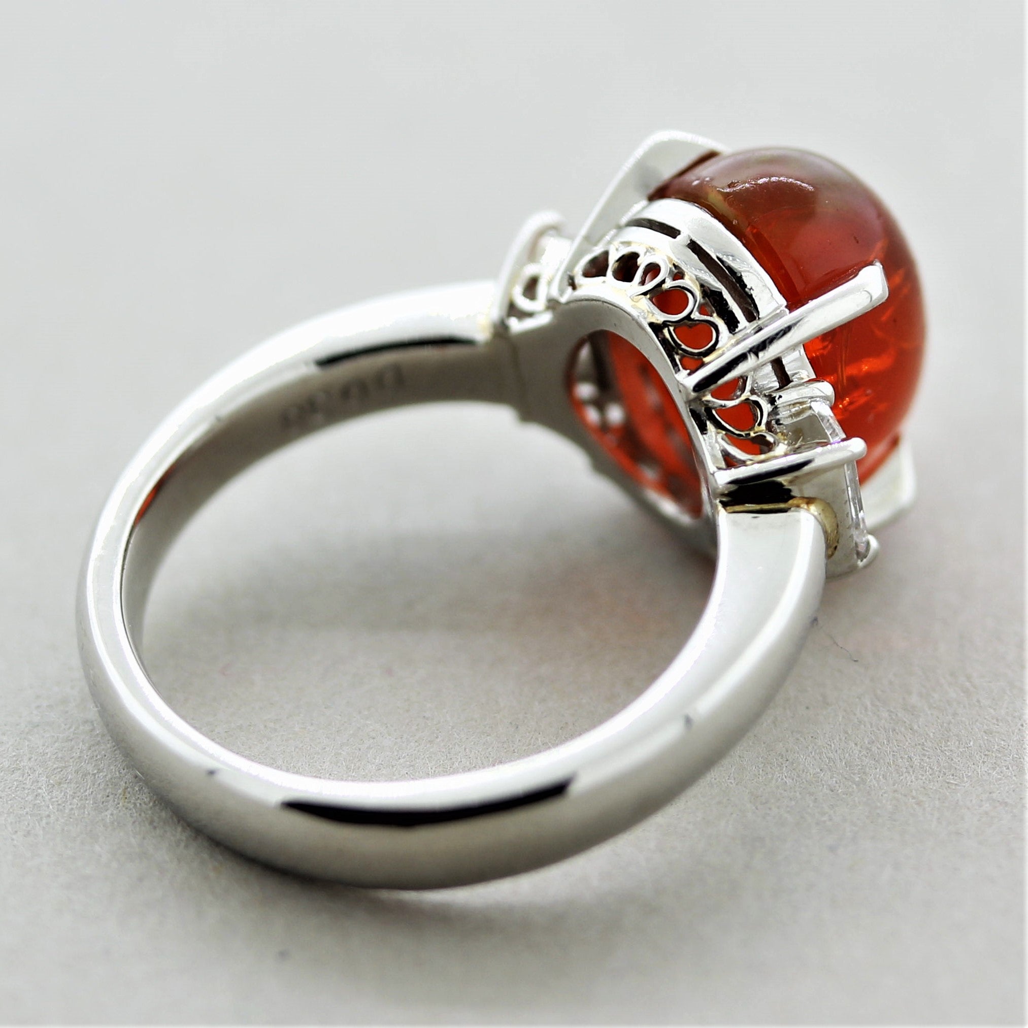 Mexican Fire Opal Diamond Platinum 3-Stone Ring