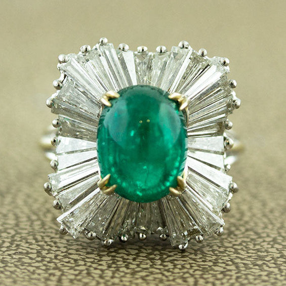 Emerald Cabochon Diamond Gold Ballerina Ring