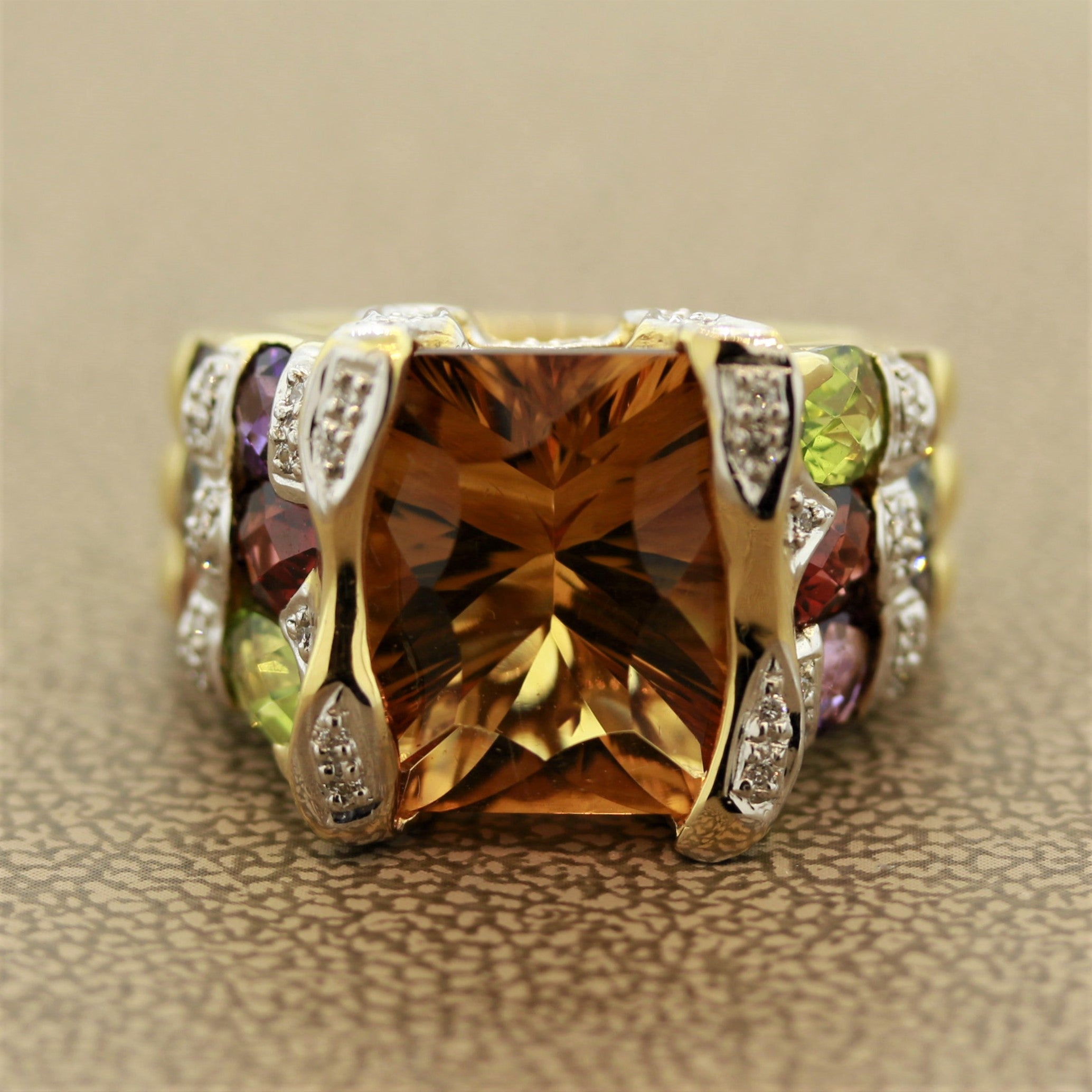 Bellarri Citrine Multi-color Gemstones Diamond Gold Ring