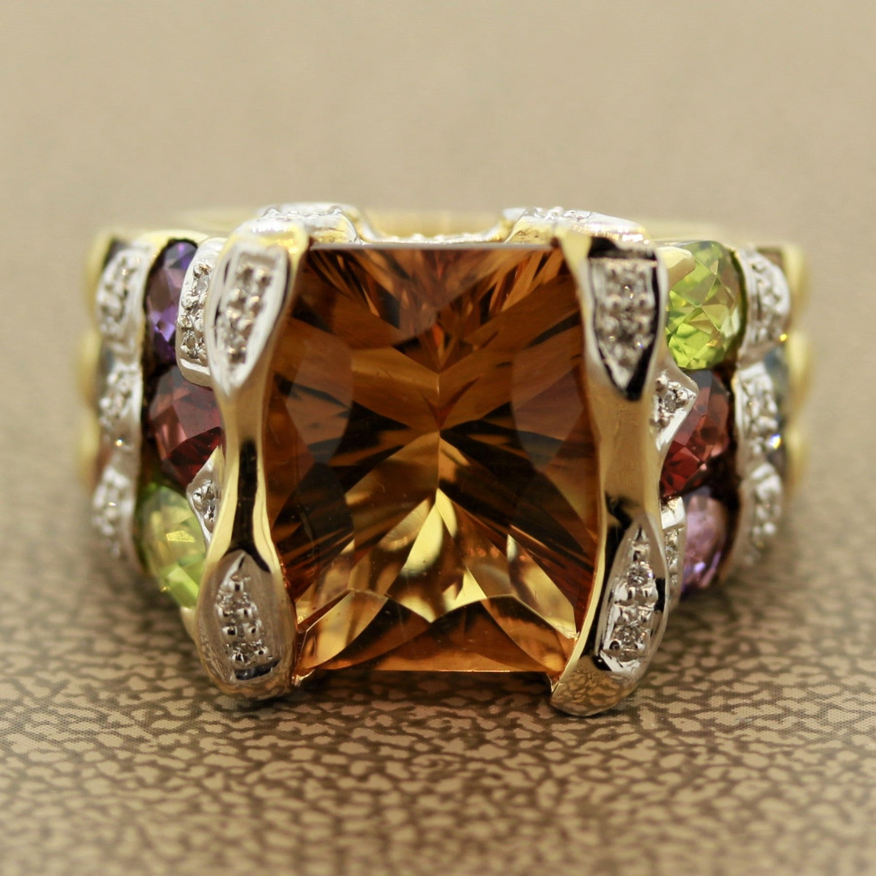Bellarri Citrine Multi-color Gemstones Diamond Gold Ring