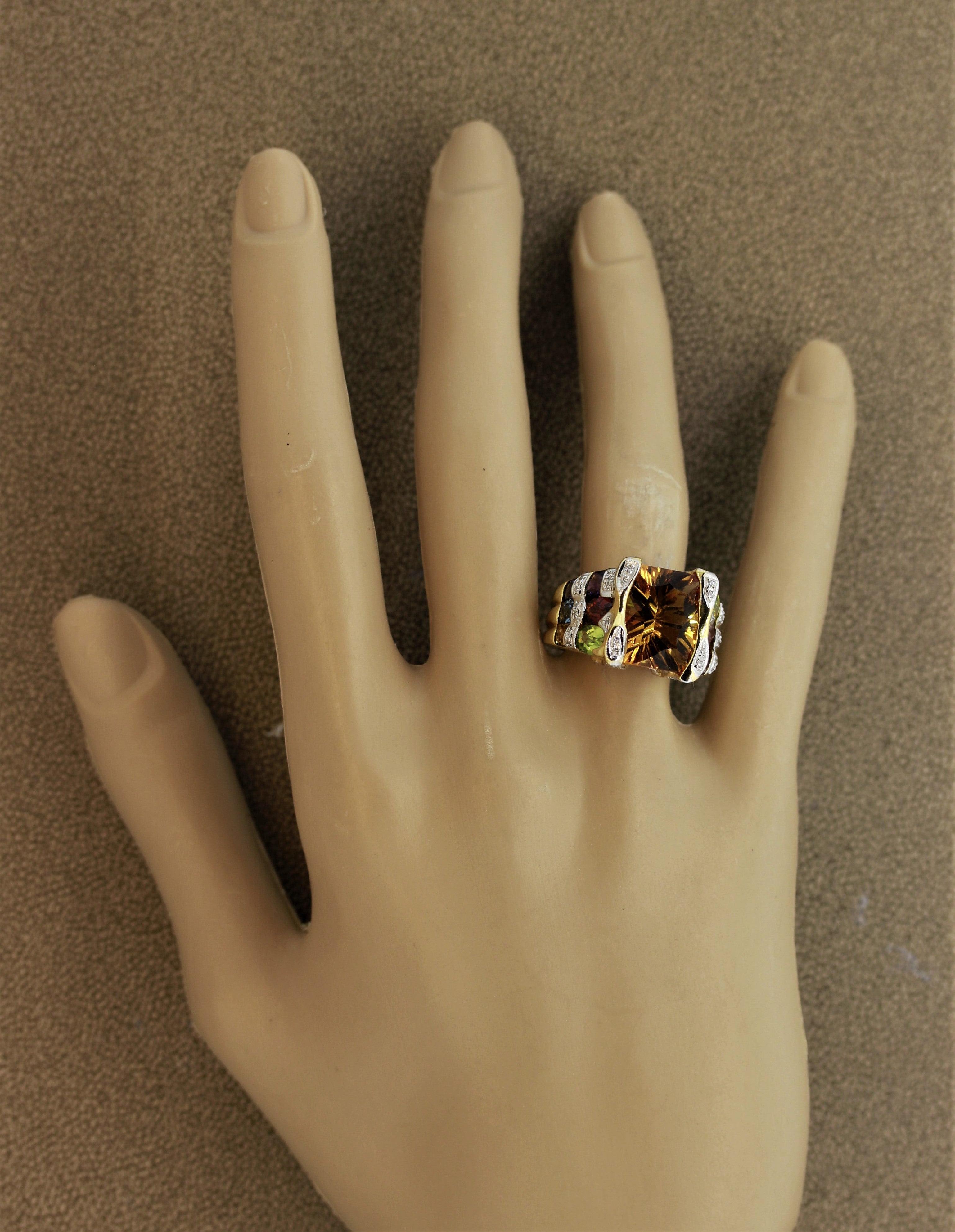 Bellarri Citrine Multi-color Gemstones Diamond Gold Ring