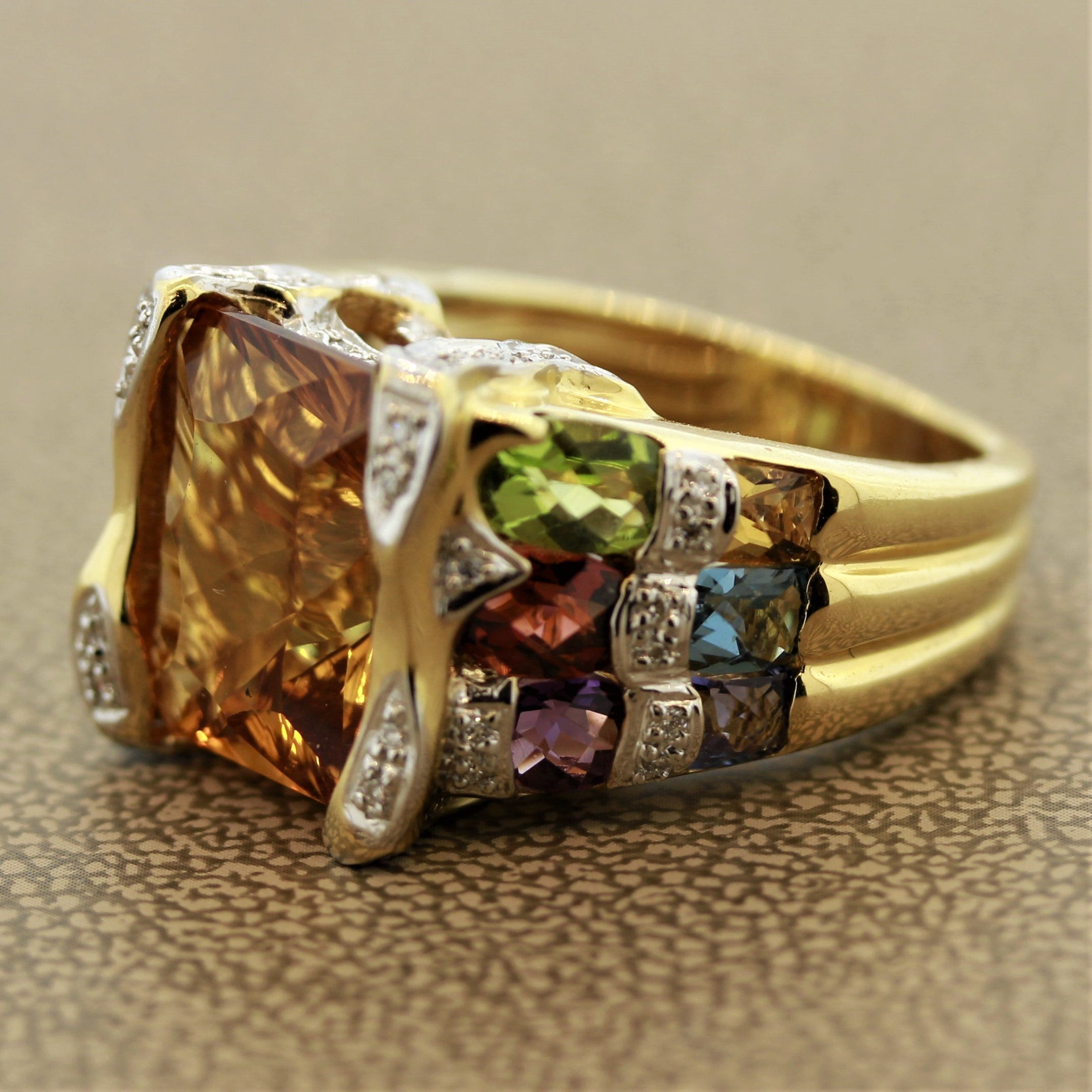 Bellarri Citrine Multi-color Gemstones Diamond Gold Ring