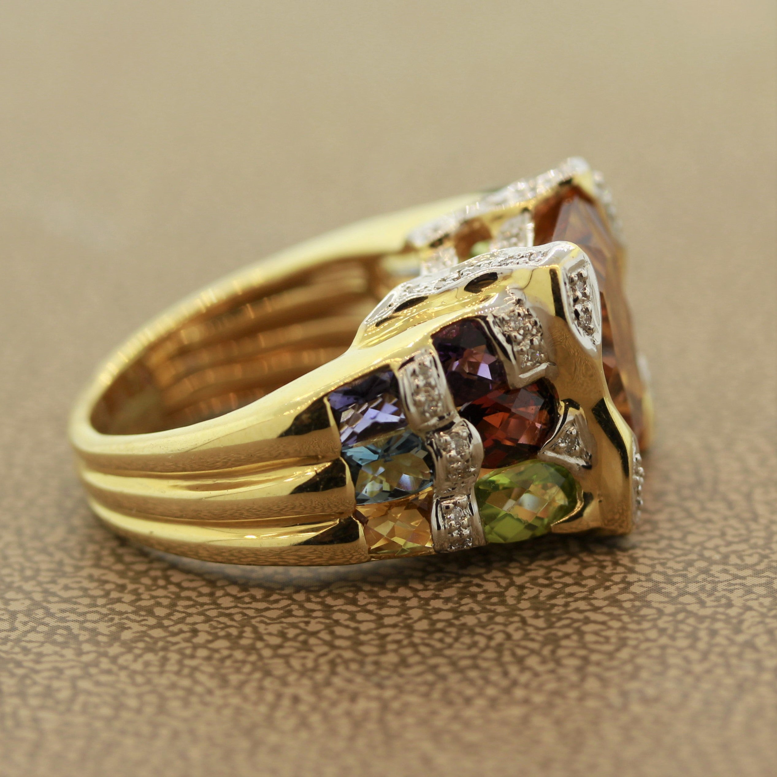 Bellarri Citrine Multi-color Gemstones Diamond Gold Ring