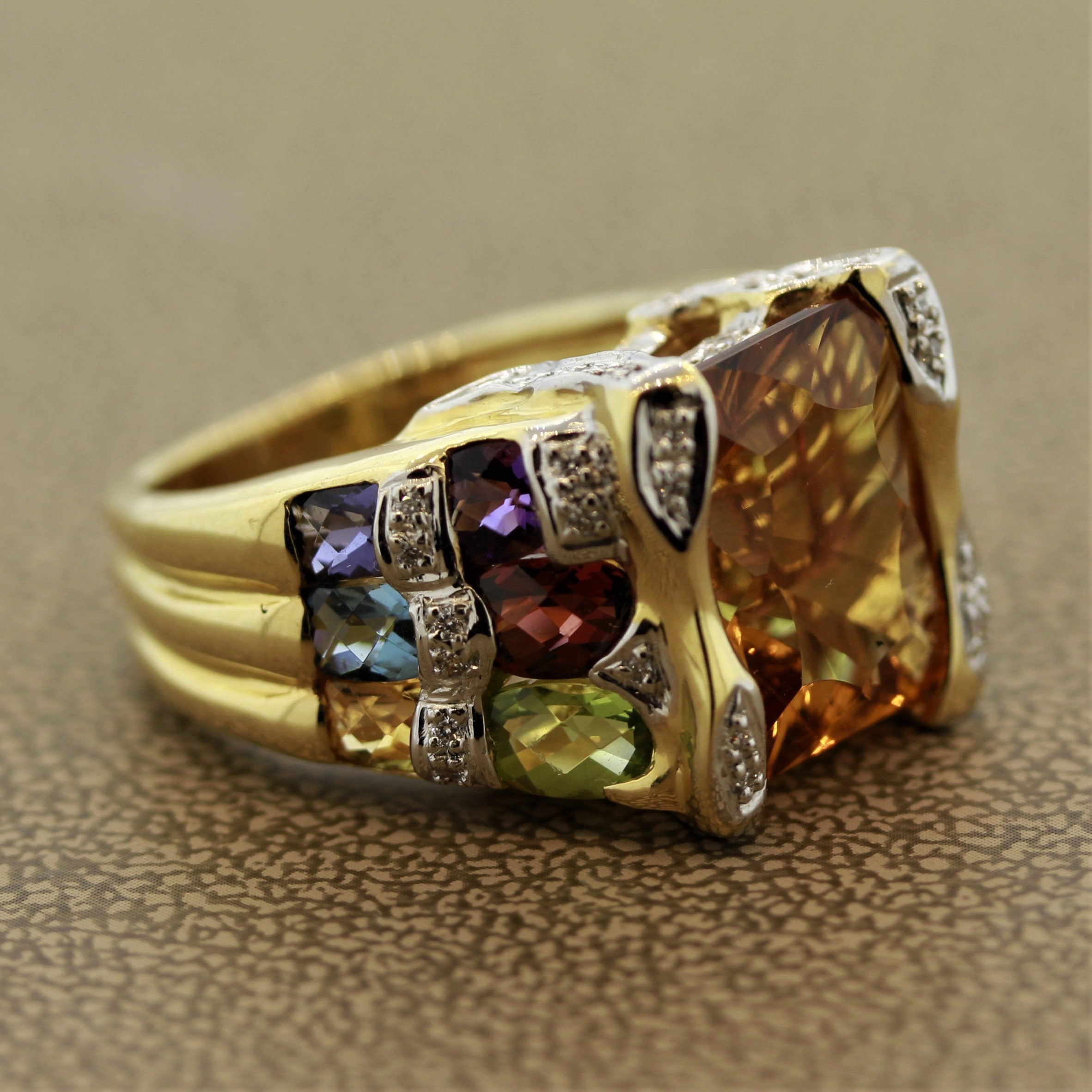 Bellarri Citrine Multi-color Gemstones Diamond Gold Ring