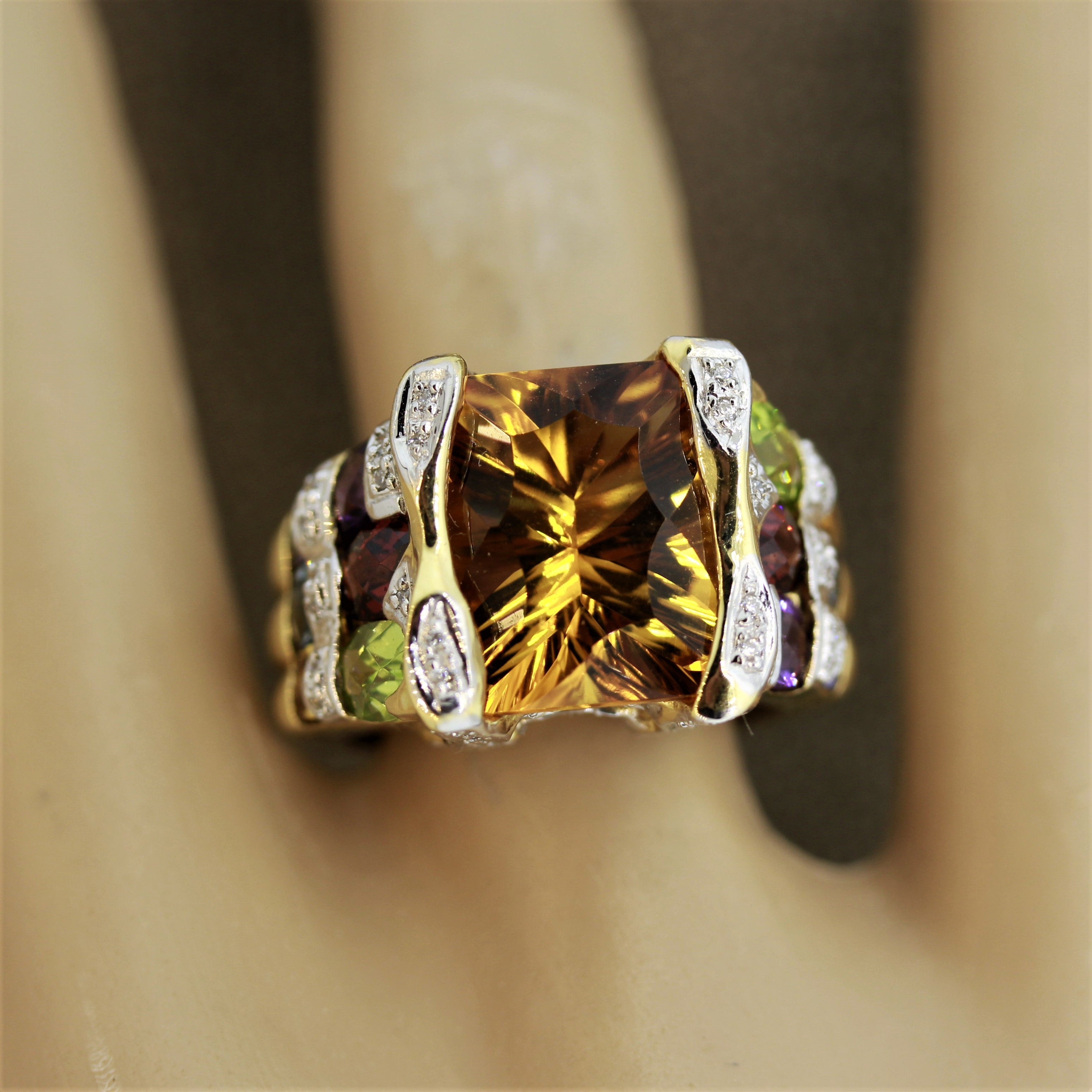 Bellarri Citrine Multi-color Gemstones Diamond Gold Ring