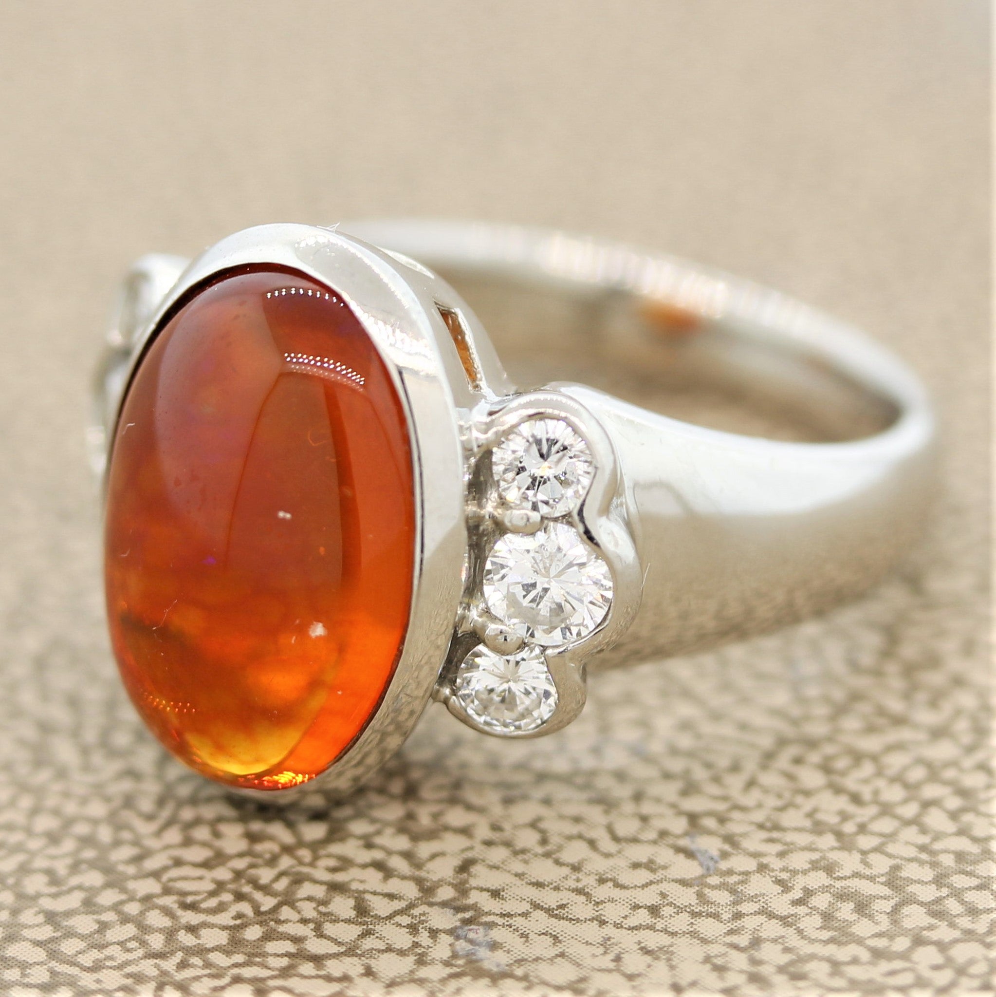 Mexican Fire Opal Diamond Platinum Ring