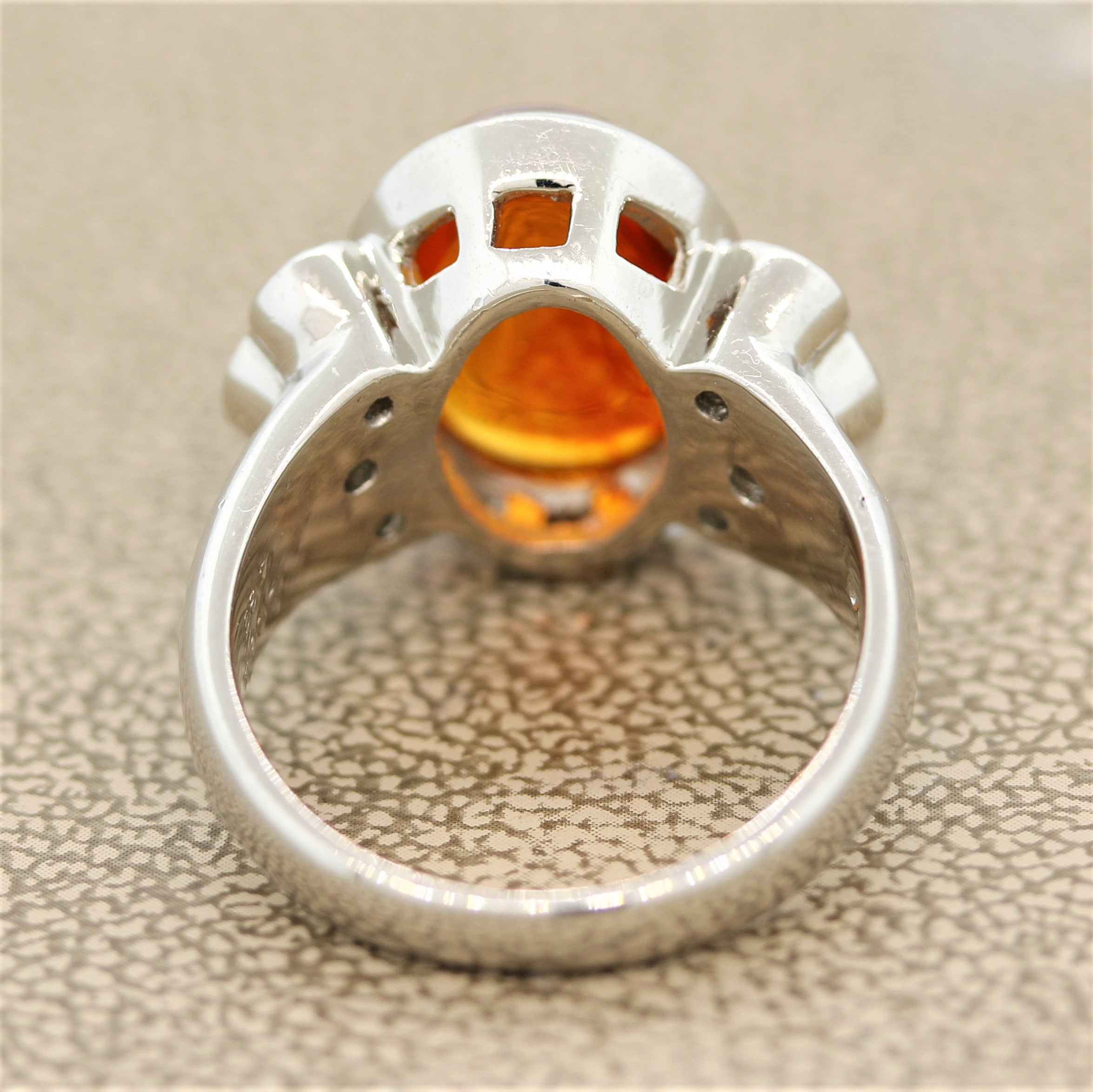 Mexican Fire Opal Diamond Platinum Ring