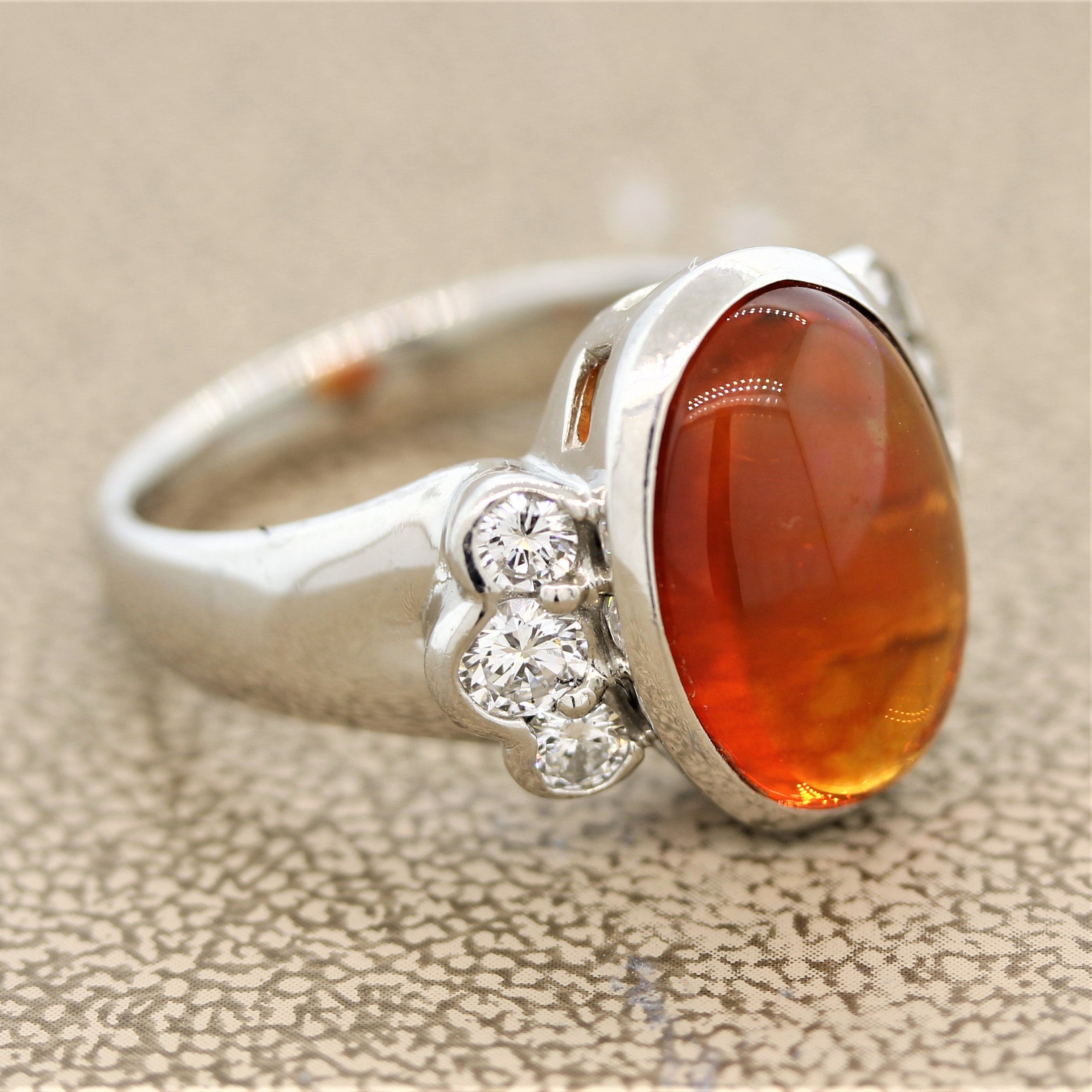 Mexican Fire Opal Diamond Platinum Ring