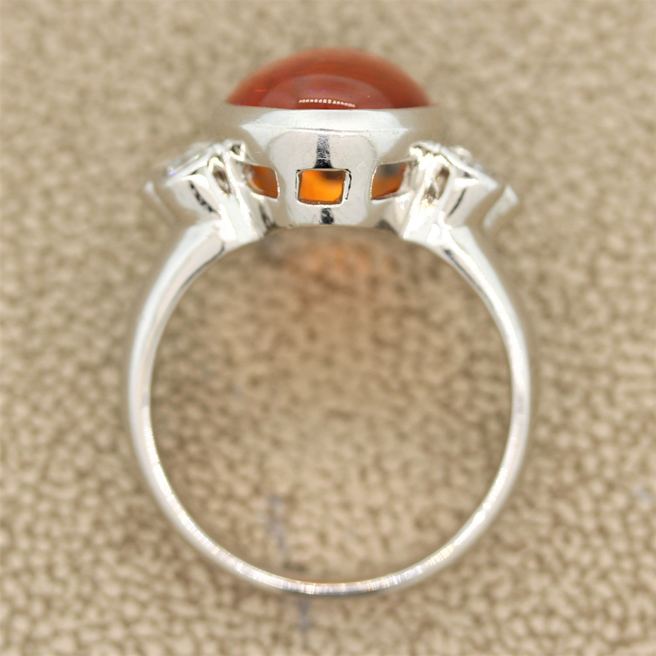 Mexican Fire Opal Diamond Platinum Ring