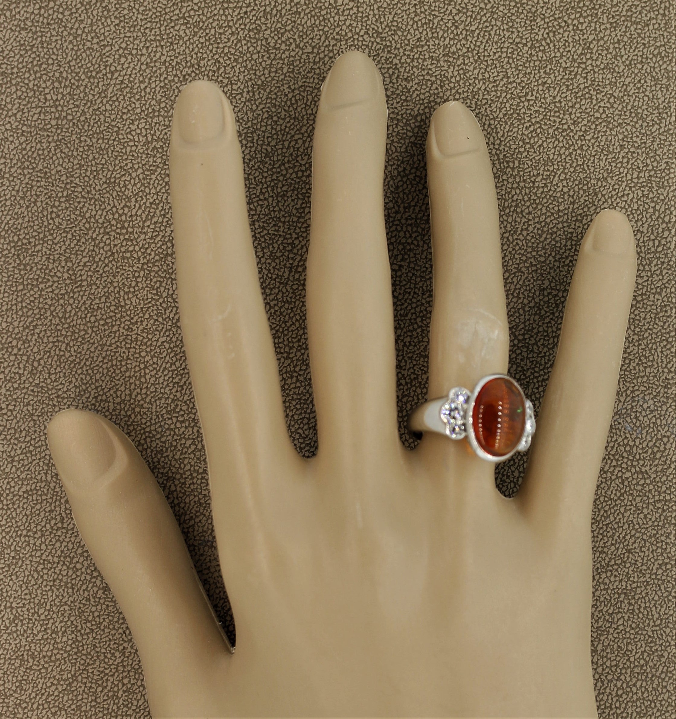 Mexican Fire Opal Diamond Platinum Ring