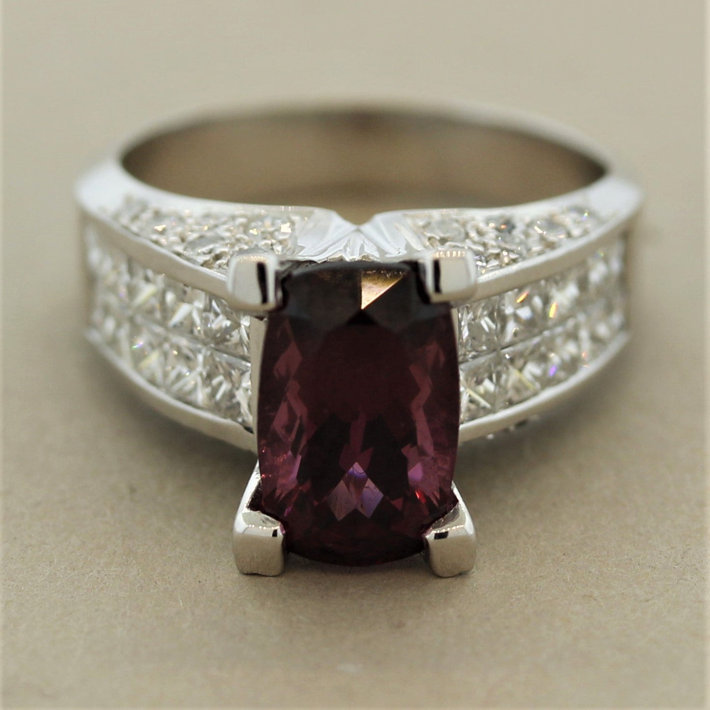 Fine Rhodolite Garnet Diamond Gold Ring