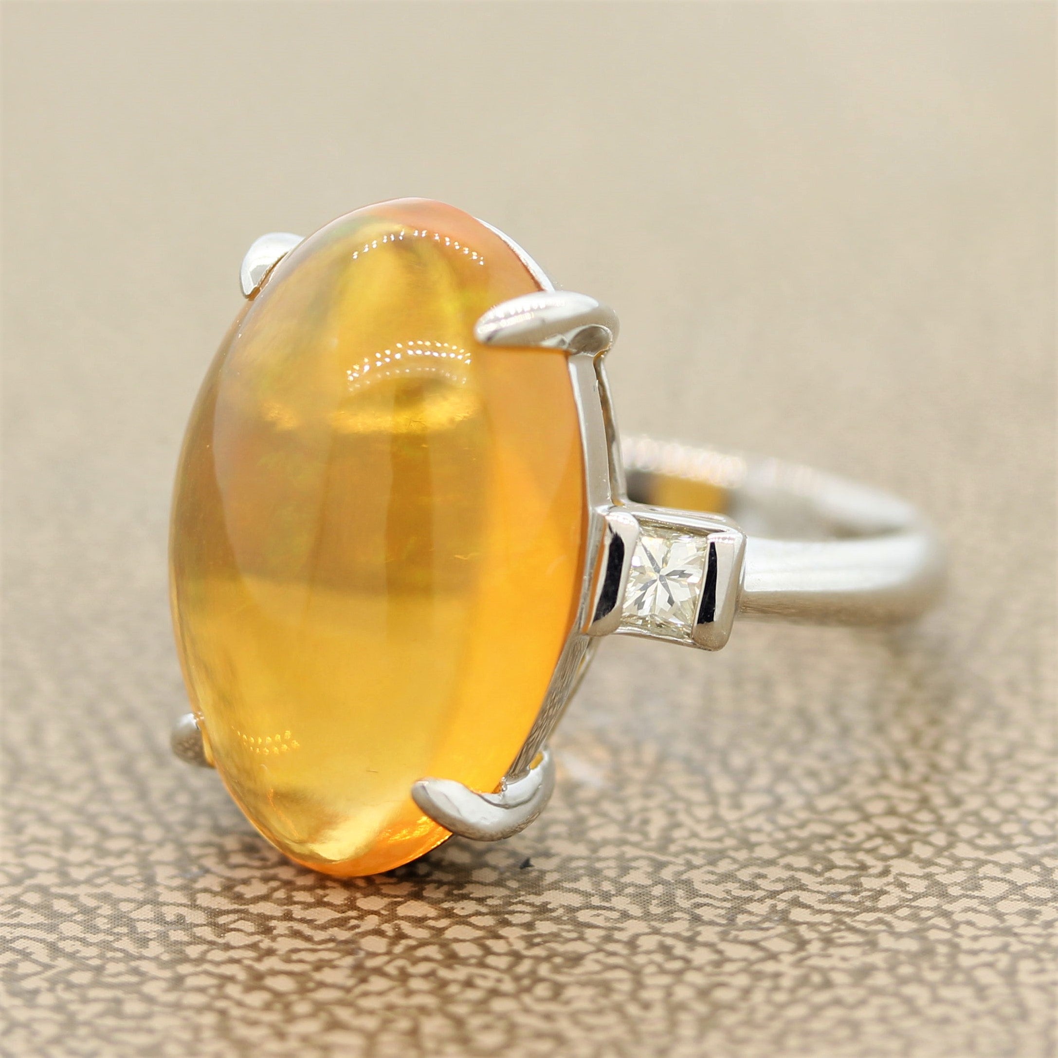 Jelly Fire Opal Diamond Platinum Ring