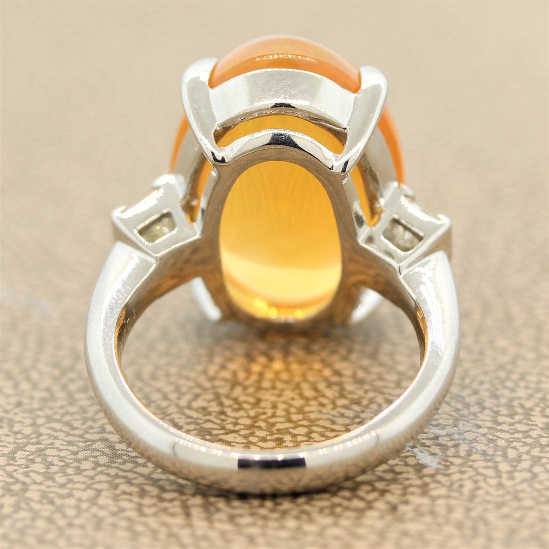 Jelly Fire Opal Diamond Platinum Ring