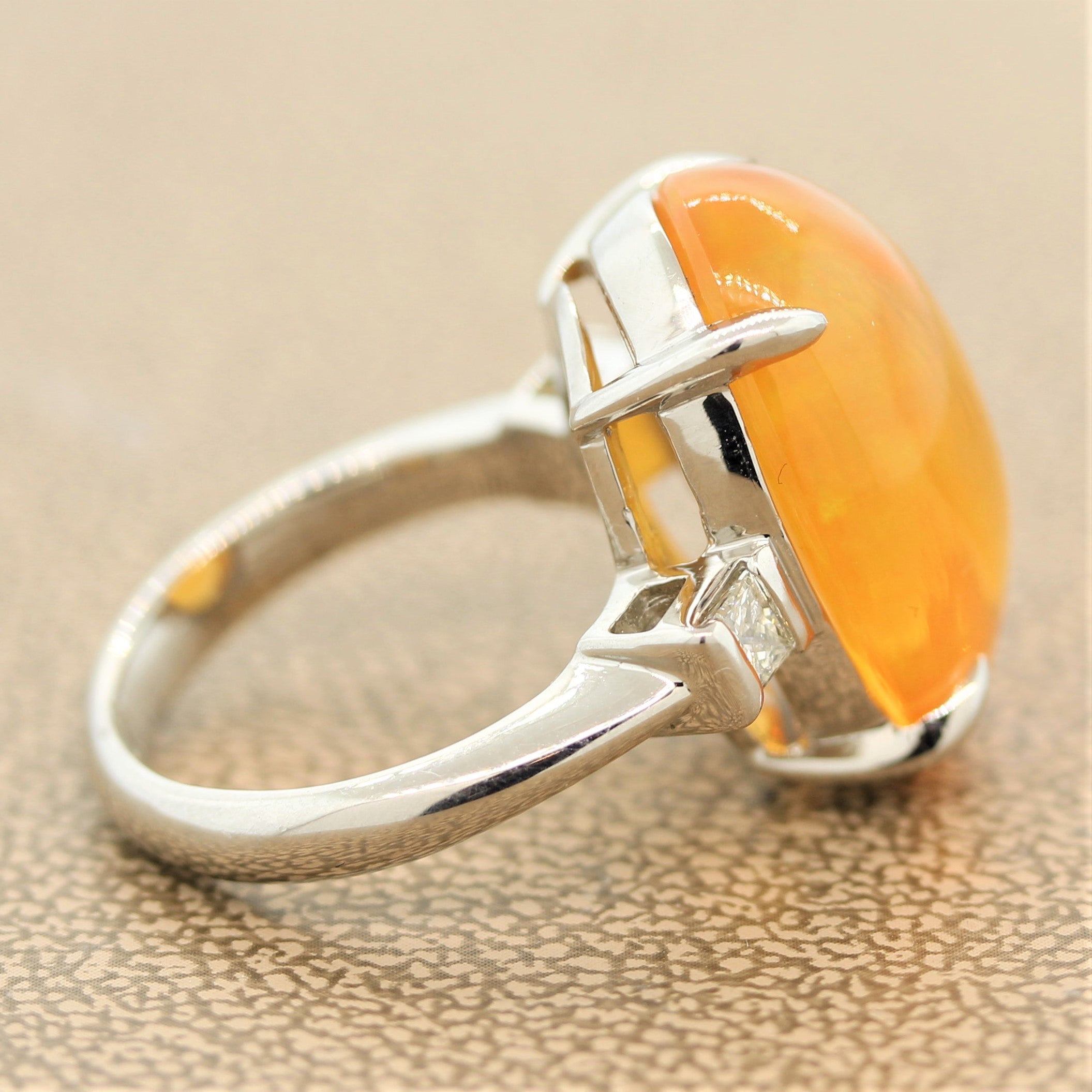 Jelly Fire Opal Diamond Platinum Ring