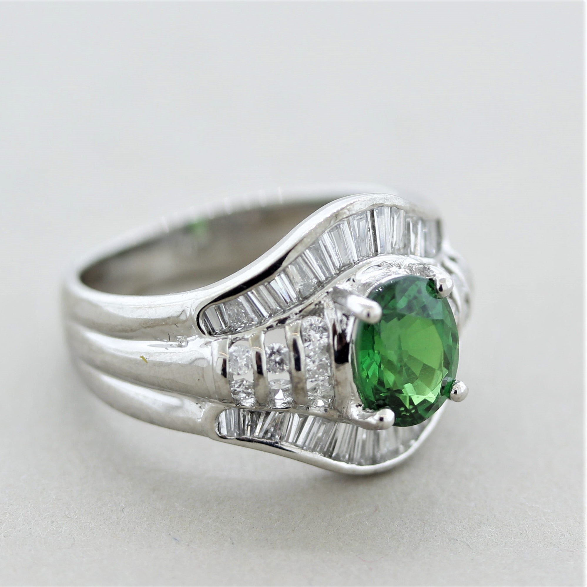 Tsavorite Garnet Diamond Platinum Ring