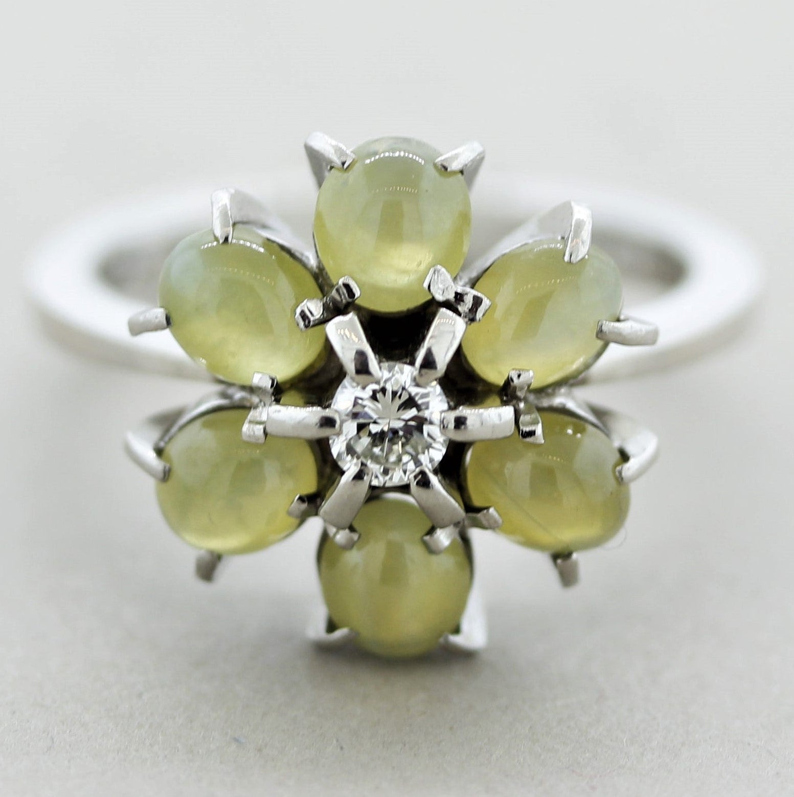 Estate Cat’s Eye Chrysoberyl Diamond Platinum Flower Ring 3.08CTW