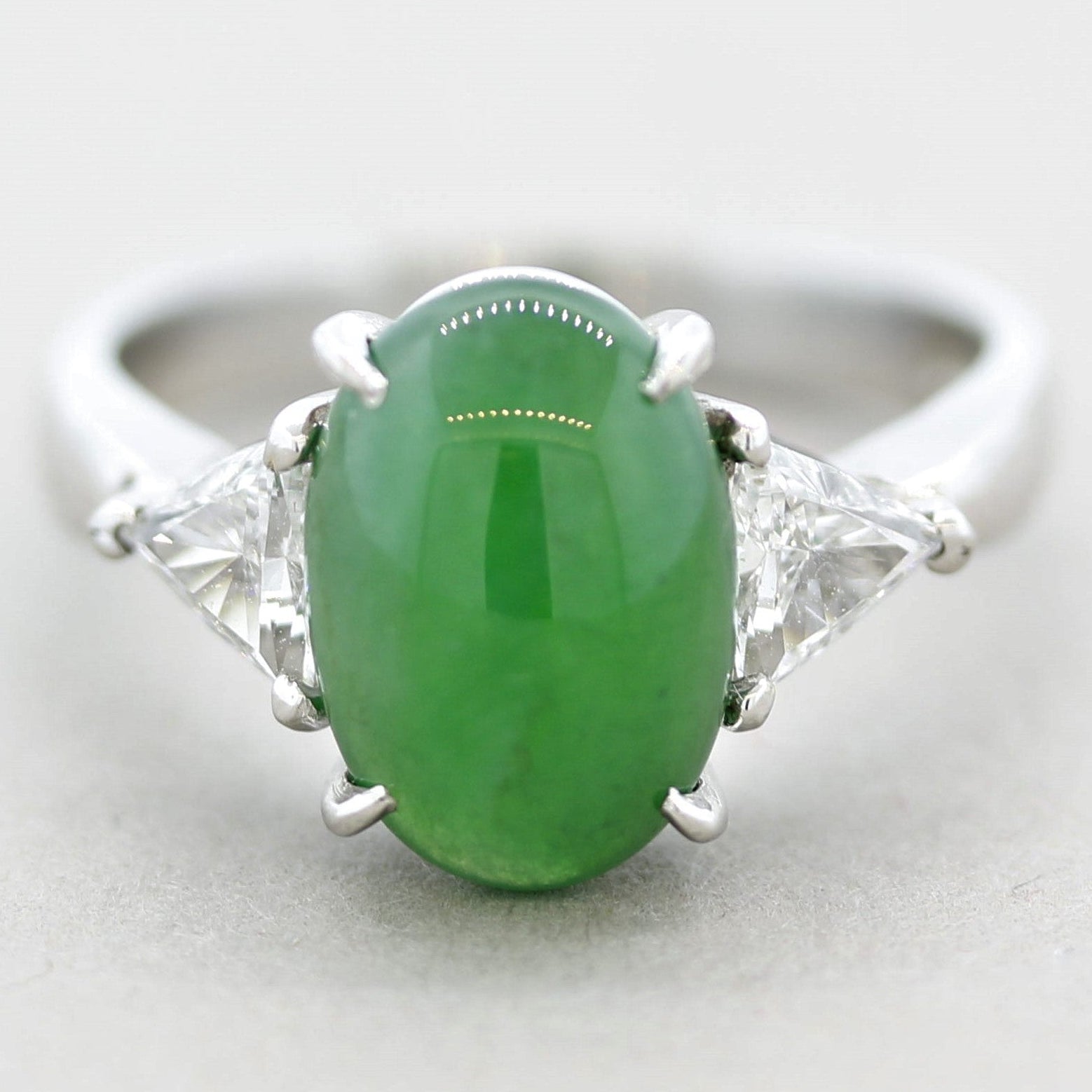Jadeite Jade Diamond 3-Stone Platinum Ring