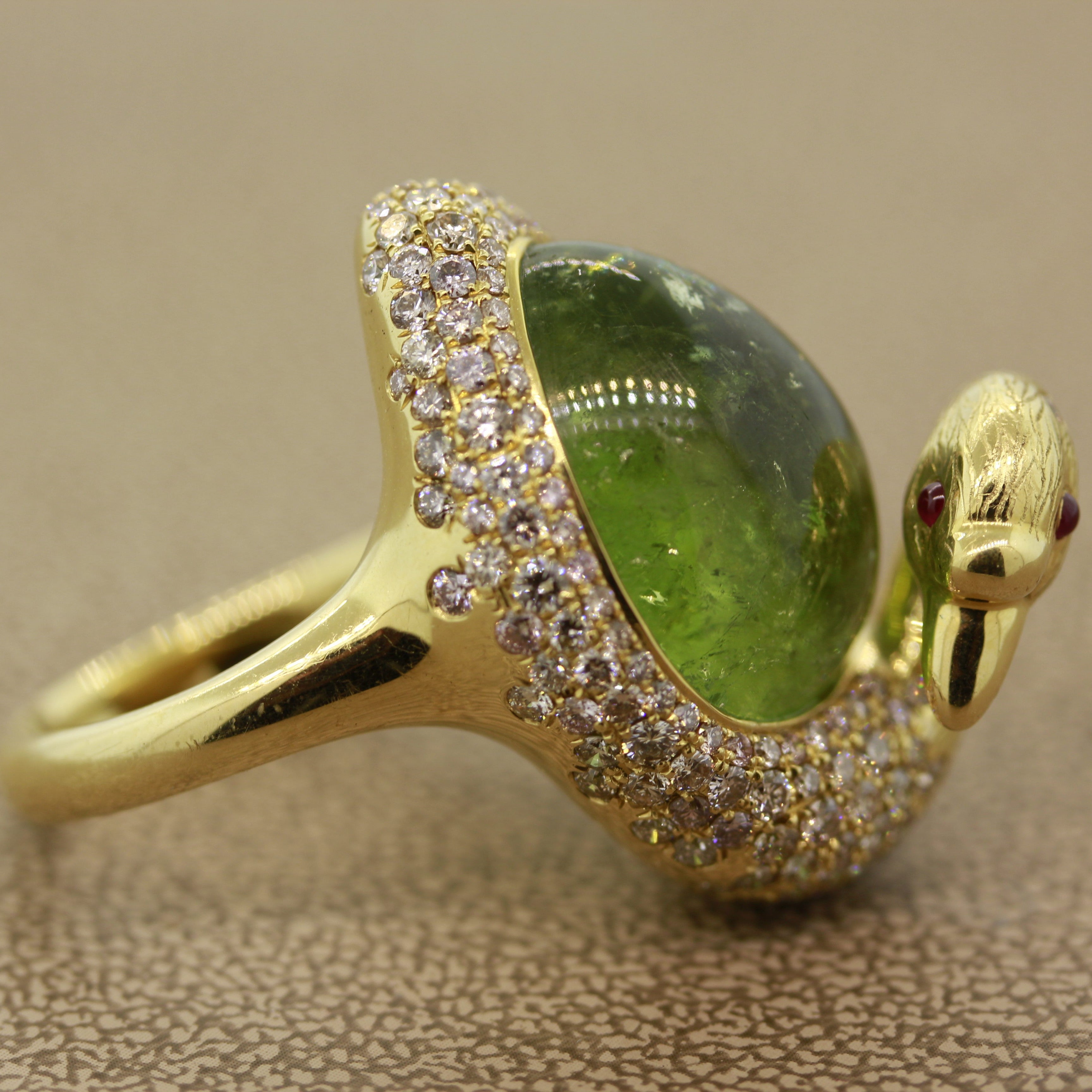 Green Tourmaline Diamond Gold Swan Ring