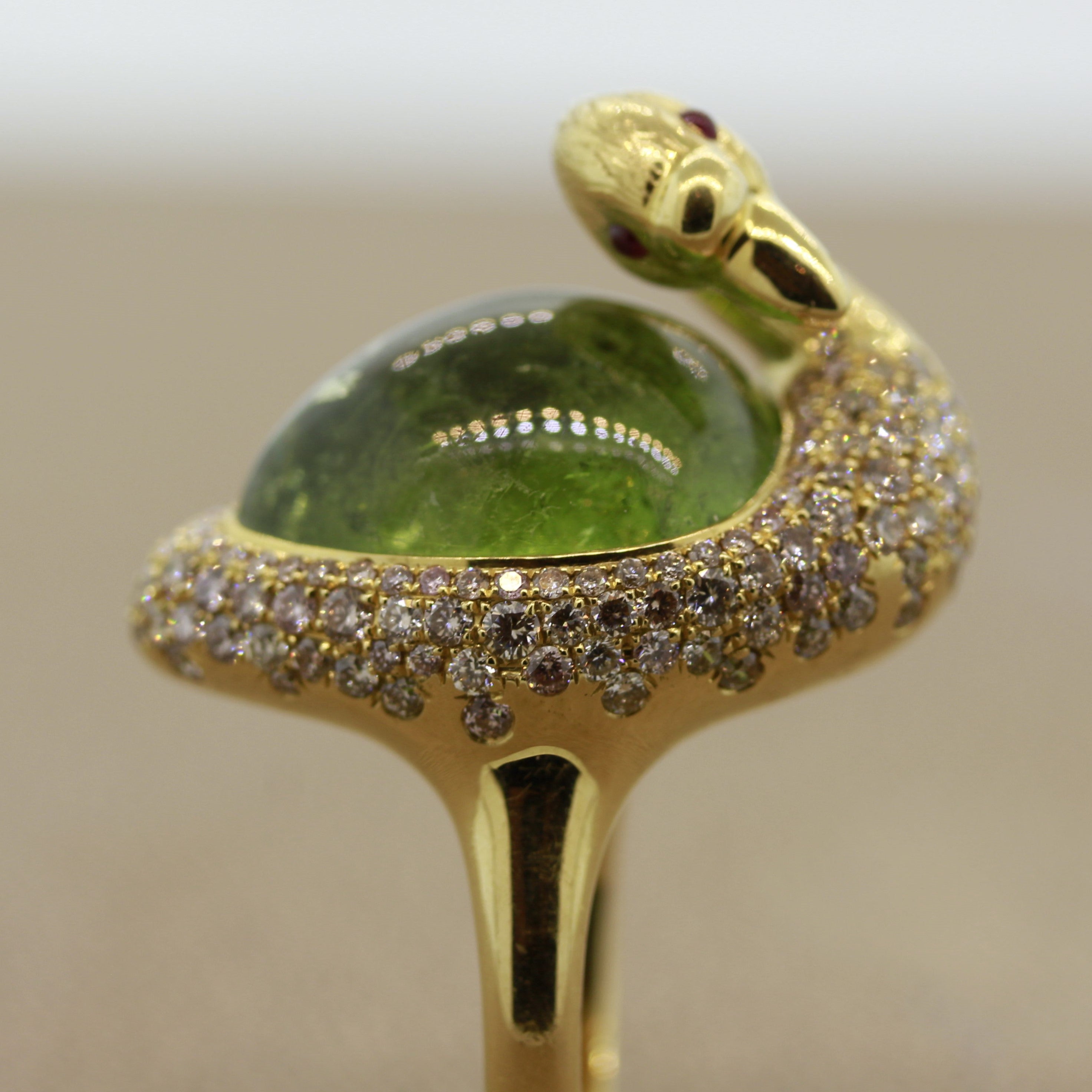 Green Tourmaline Diamond Gold Swan Ring