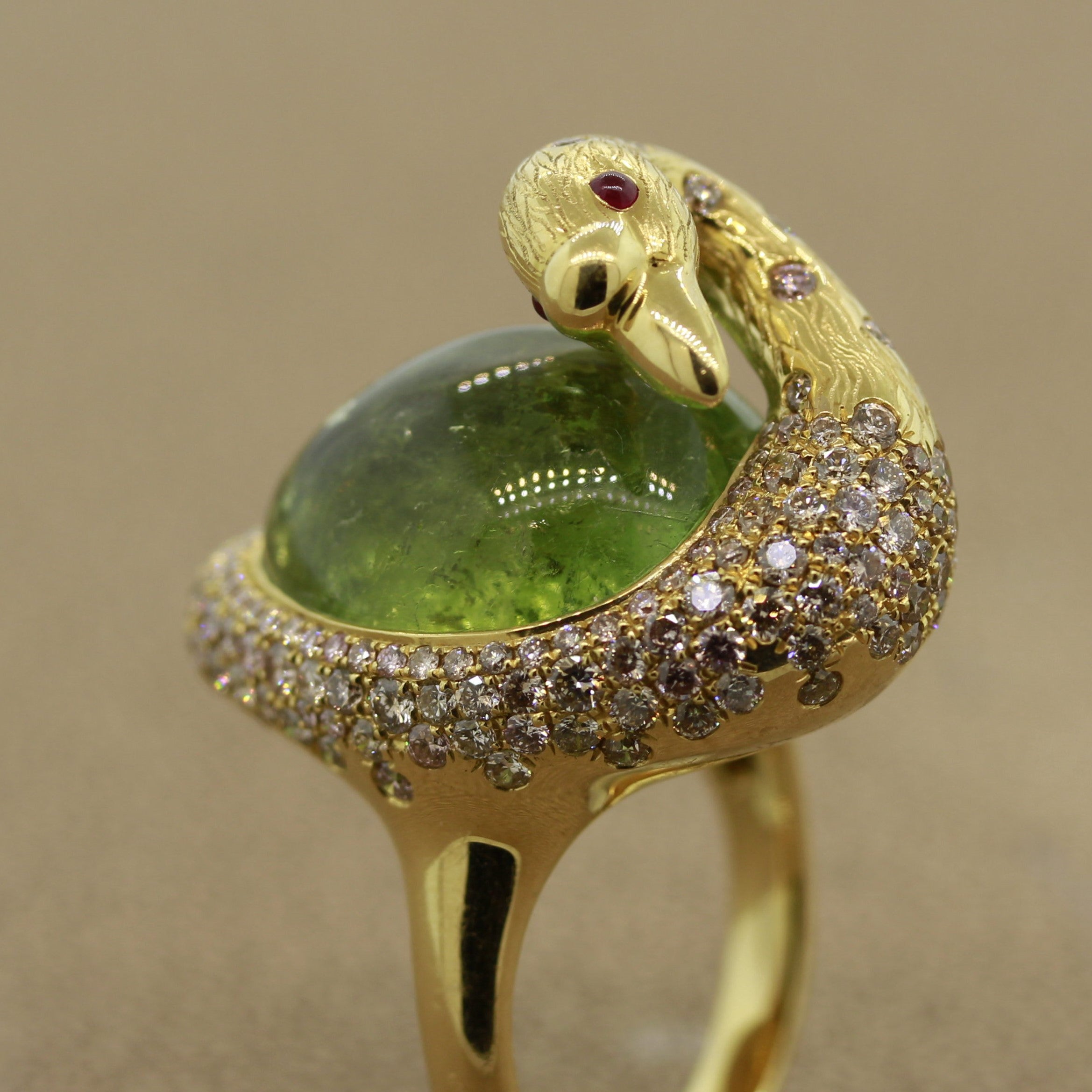 Green Tourmaline Diamond Gold Swan Ring