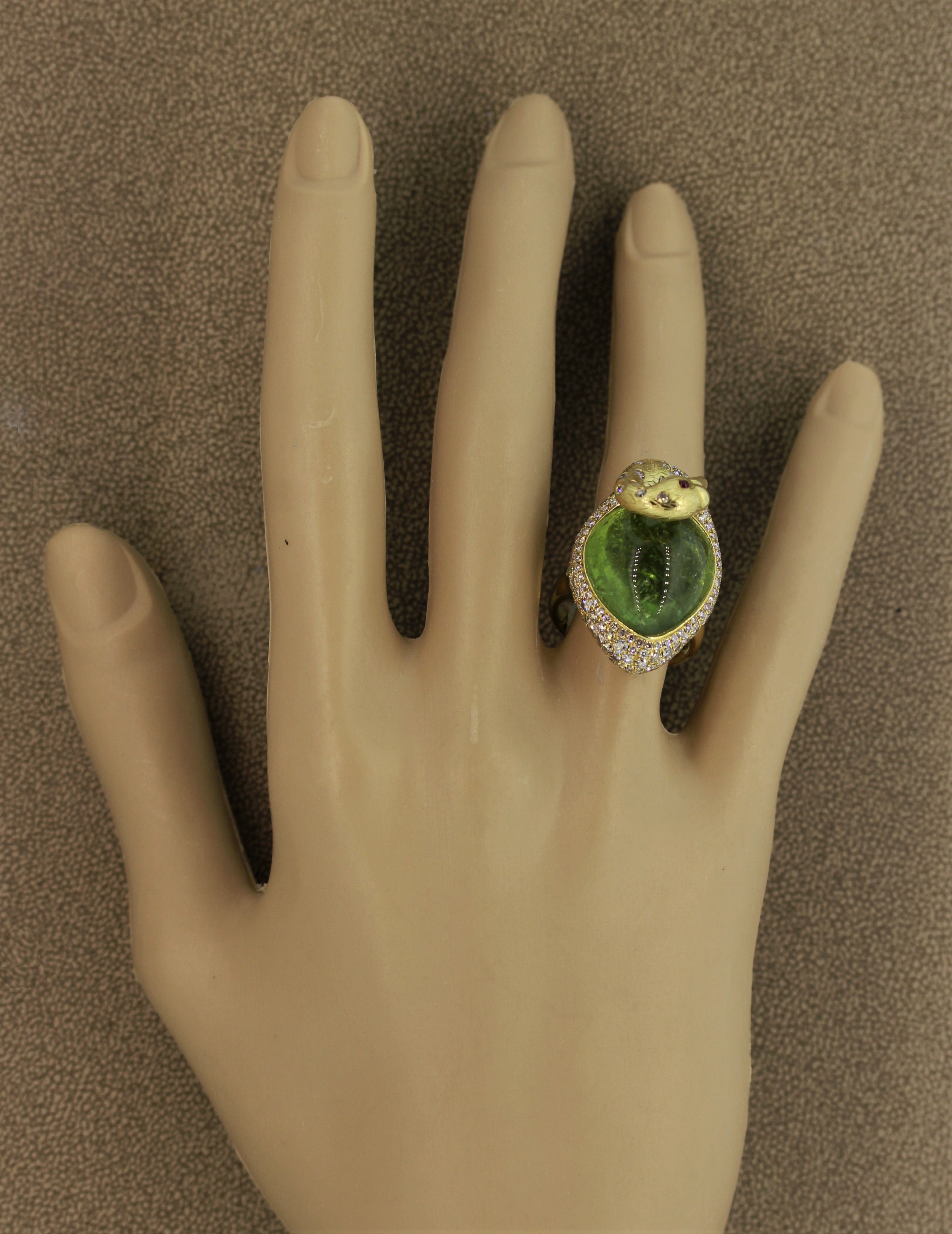 Green Tourmaline Diamond Gold Swan Ring