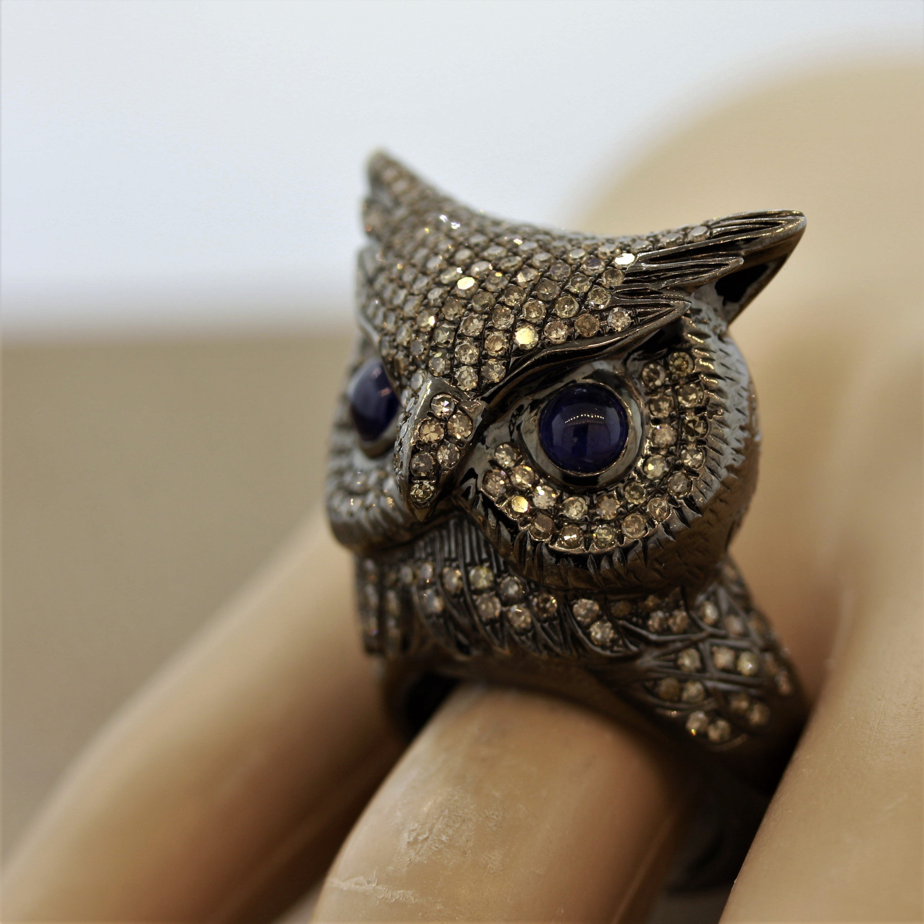 Diamond Owl Gold Life-Like Animal Ring
