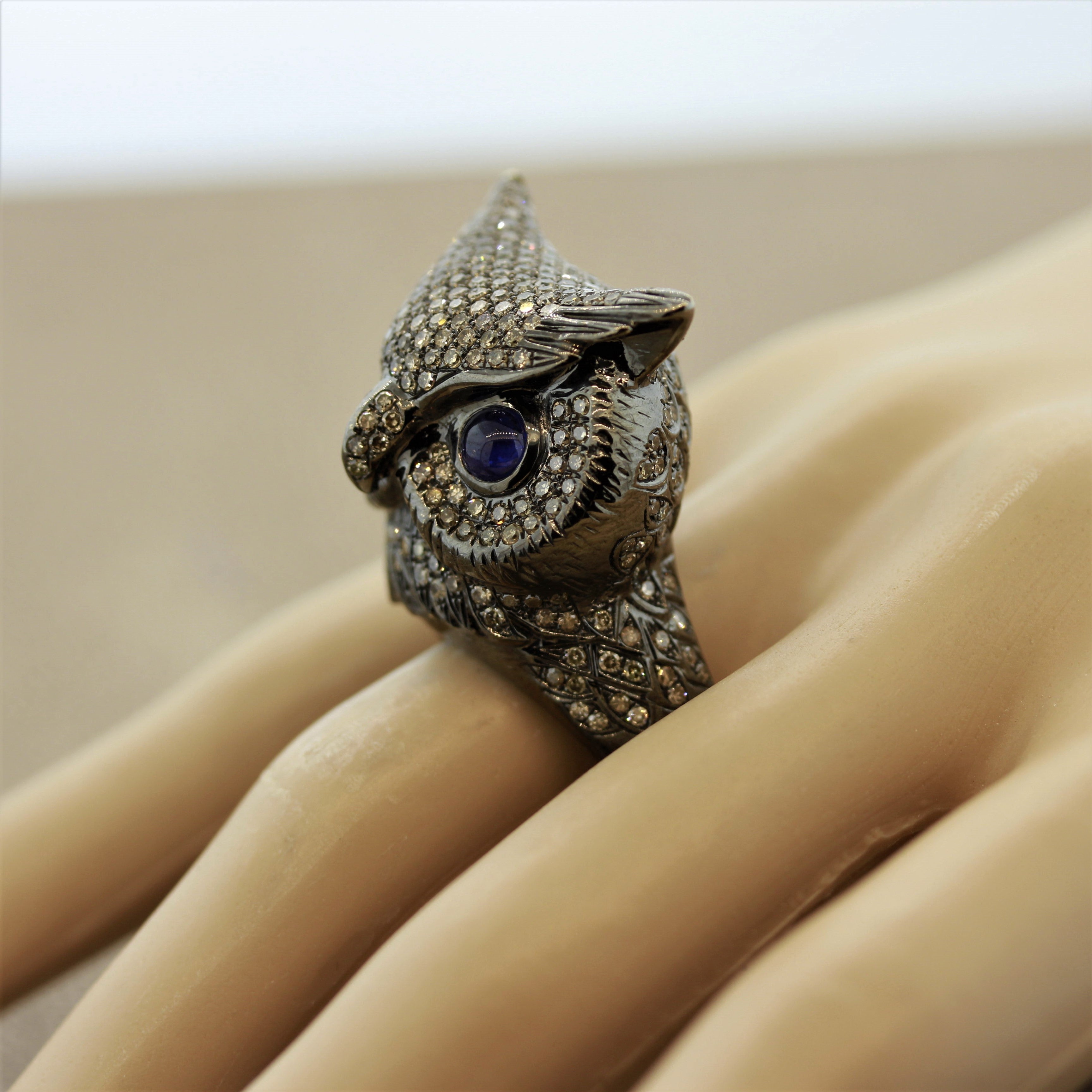 Diamond Owl Gold Life-Like Animal Ring