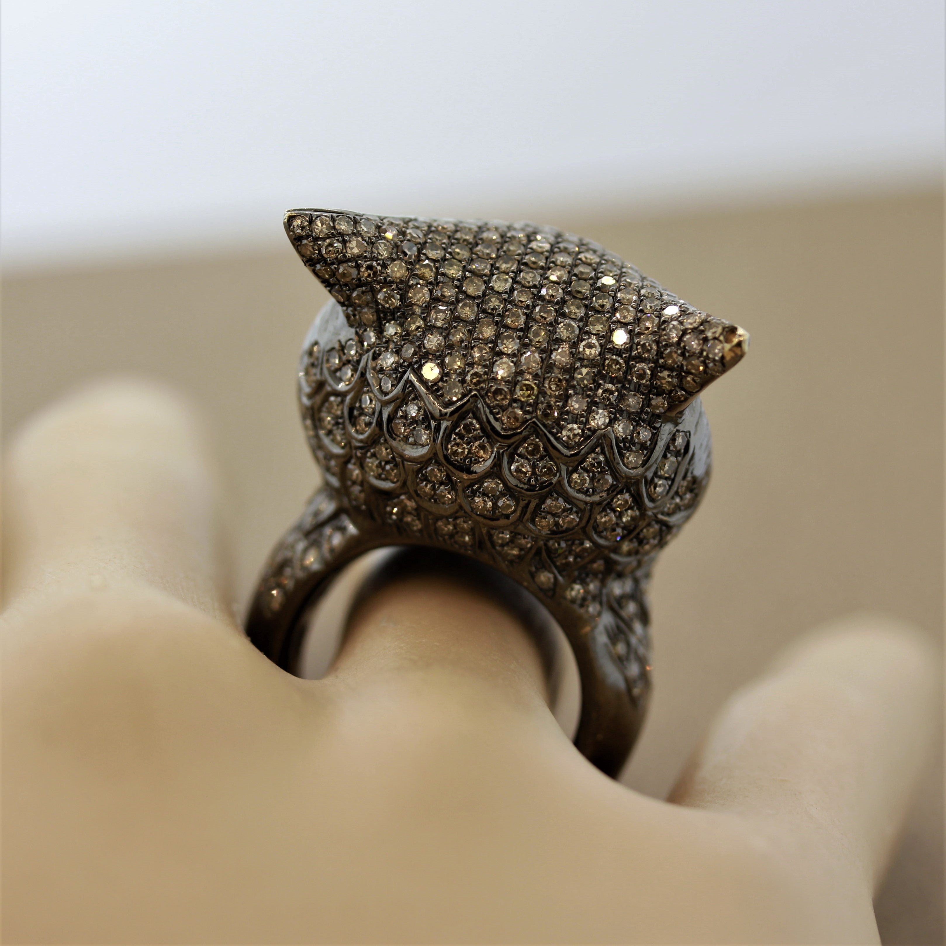 Diamond Owl Gold Life-Like Animal Ring