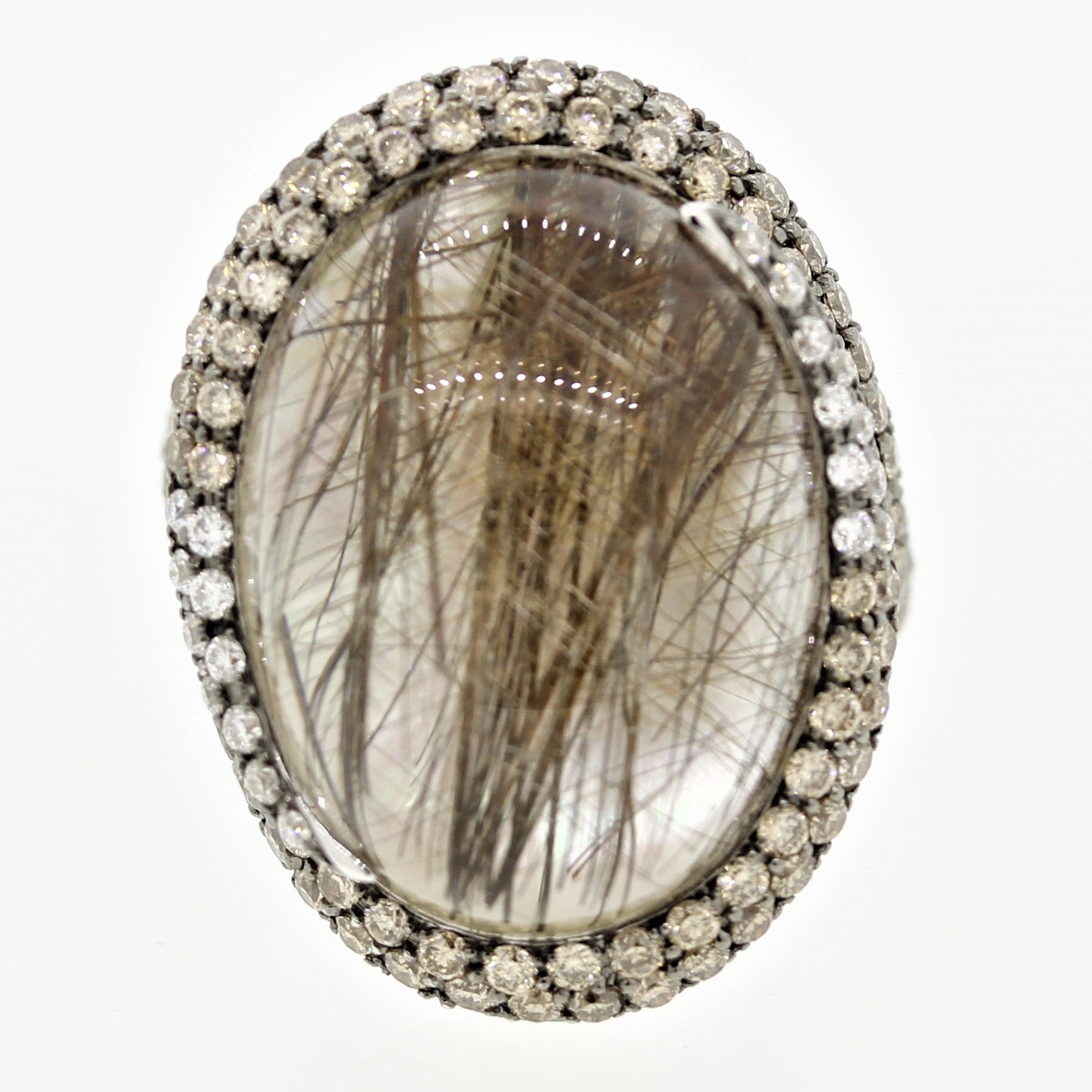 Rutilated Quartz Diamond Mother-of-Pearl Gold Cocktail Ring