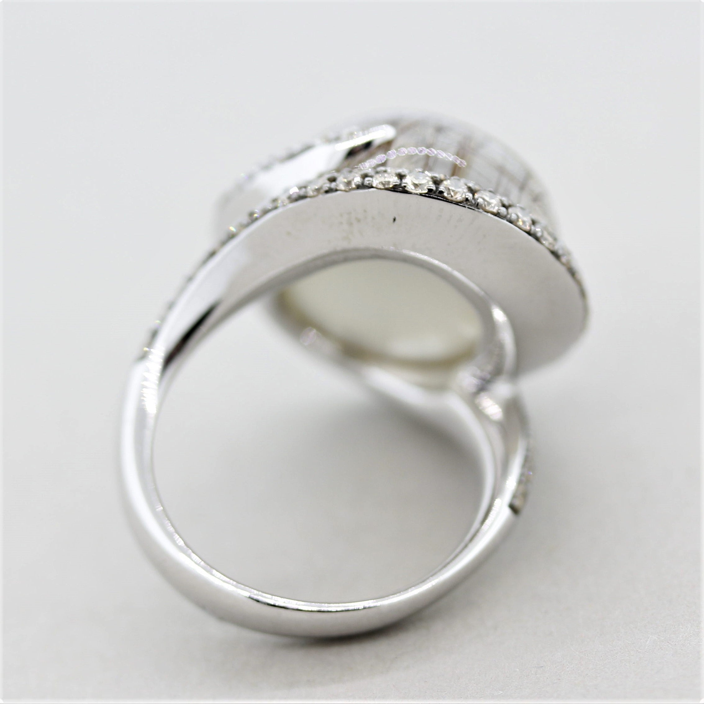 Rutilated Quartz Diamond Mother-of-Pearl Gold Cocktail Ring