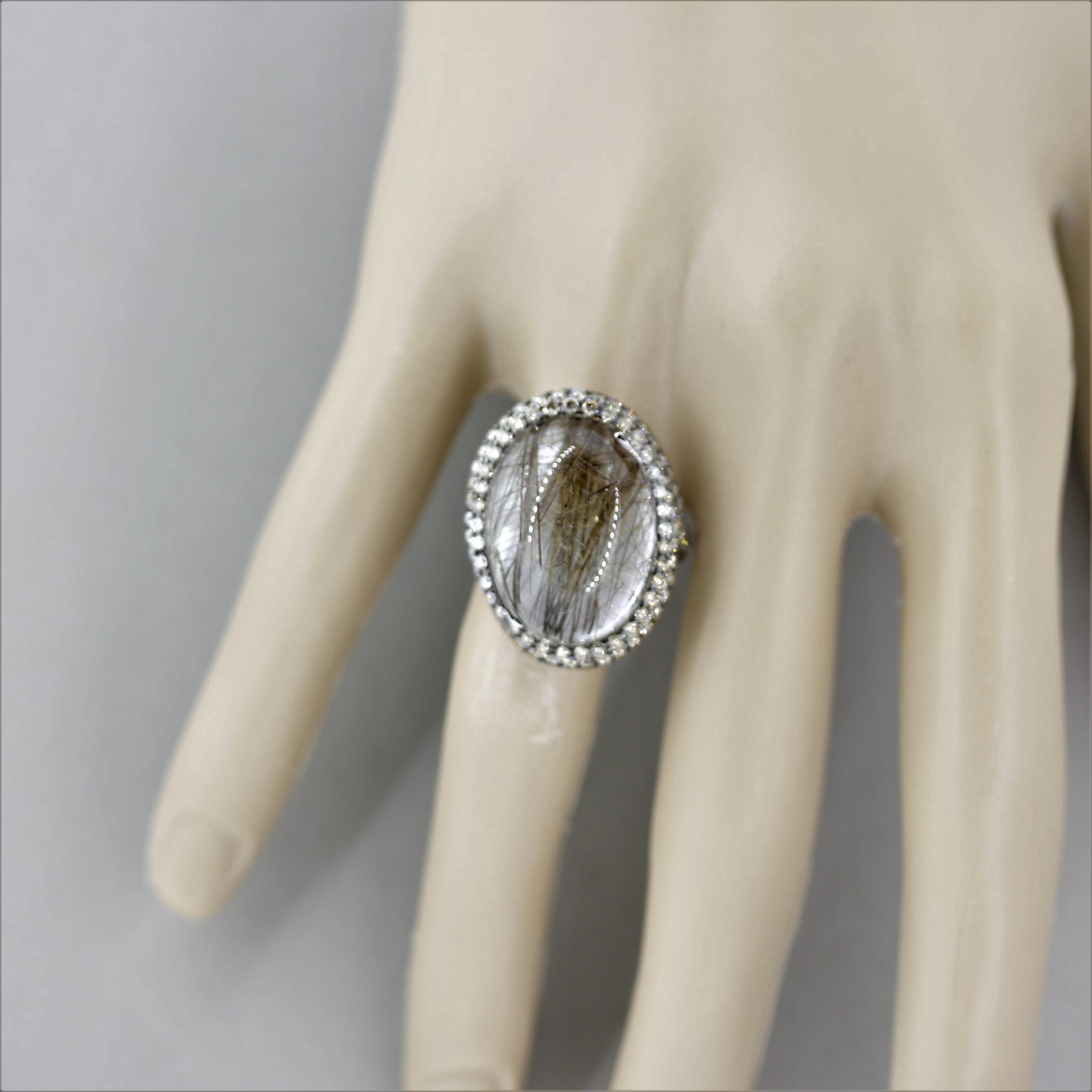 Rutilated Quartz Diamond Mother-of-Pearl Gold Cocktail Ring