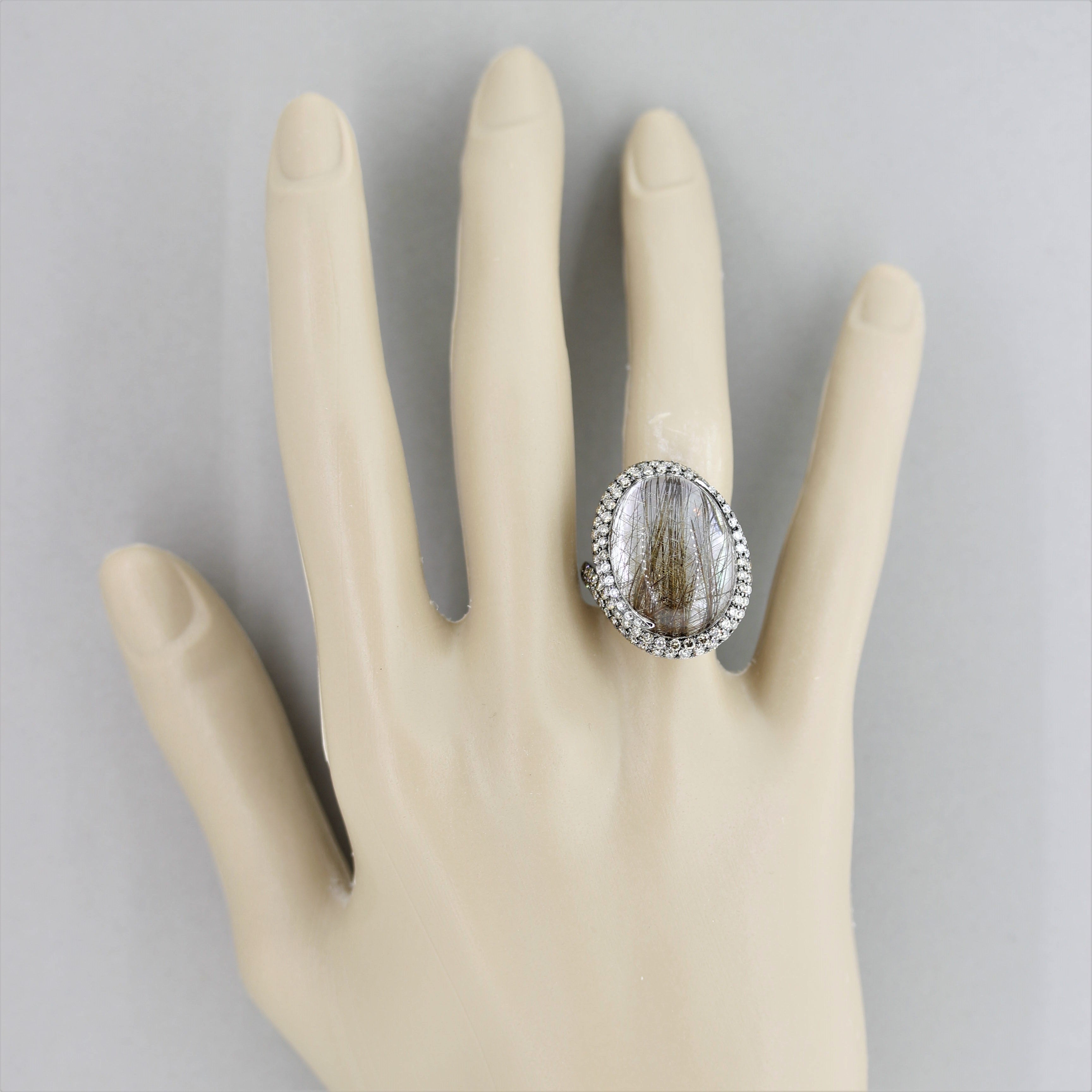 Rutilated Quartz Diamond Mother-of-Pearl Gold Cocktail Ring
