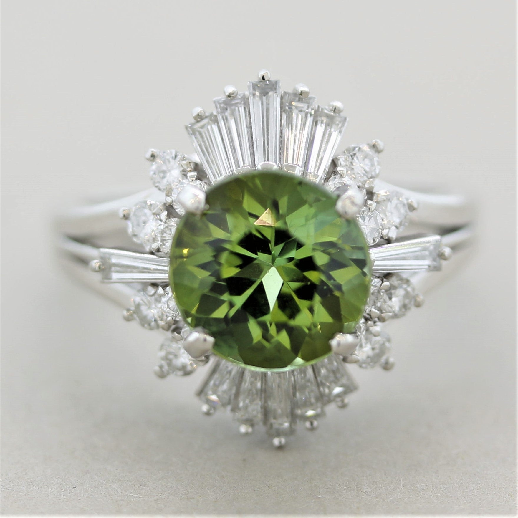 Tourmaline Diamond Spray Platinum Ring