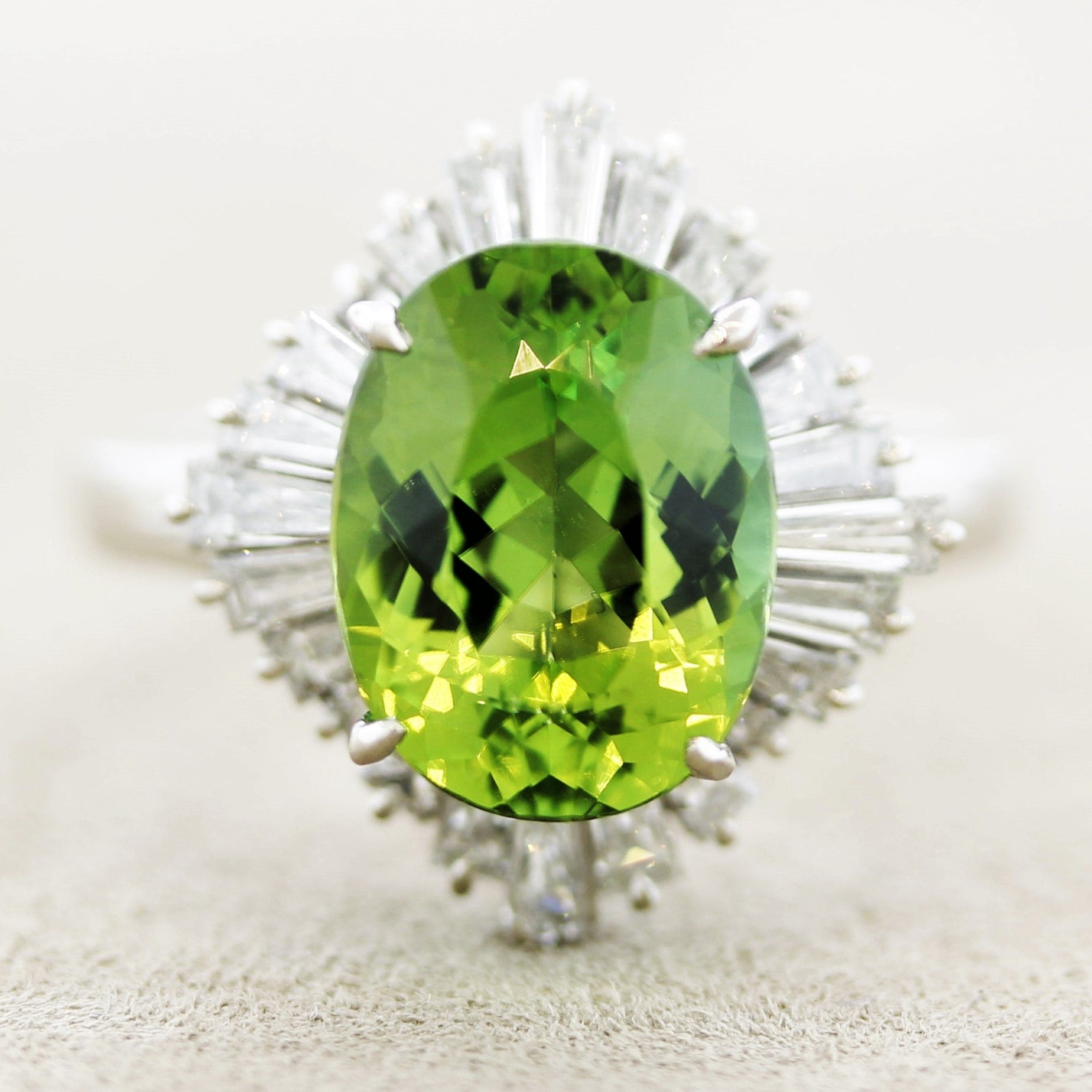 Green Tourmaline Diamond Platinum Ring