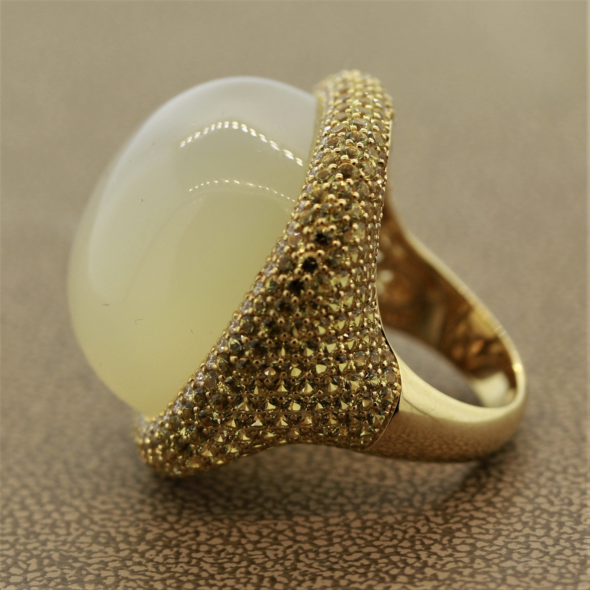 Impressive Moonstone Diamond Yellow Sapphire Gold Cocktail Ring