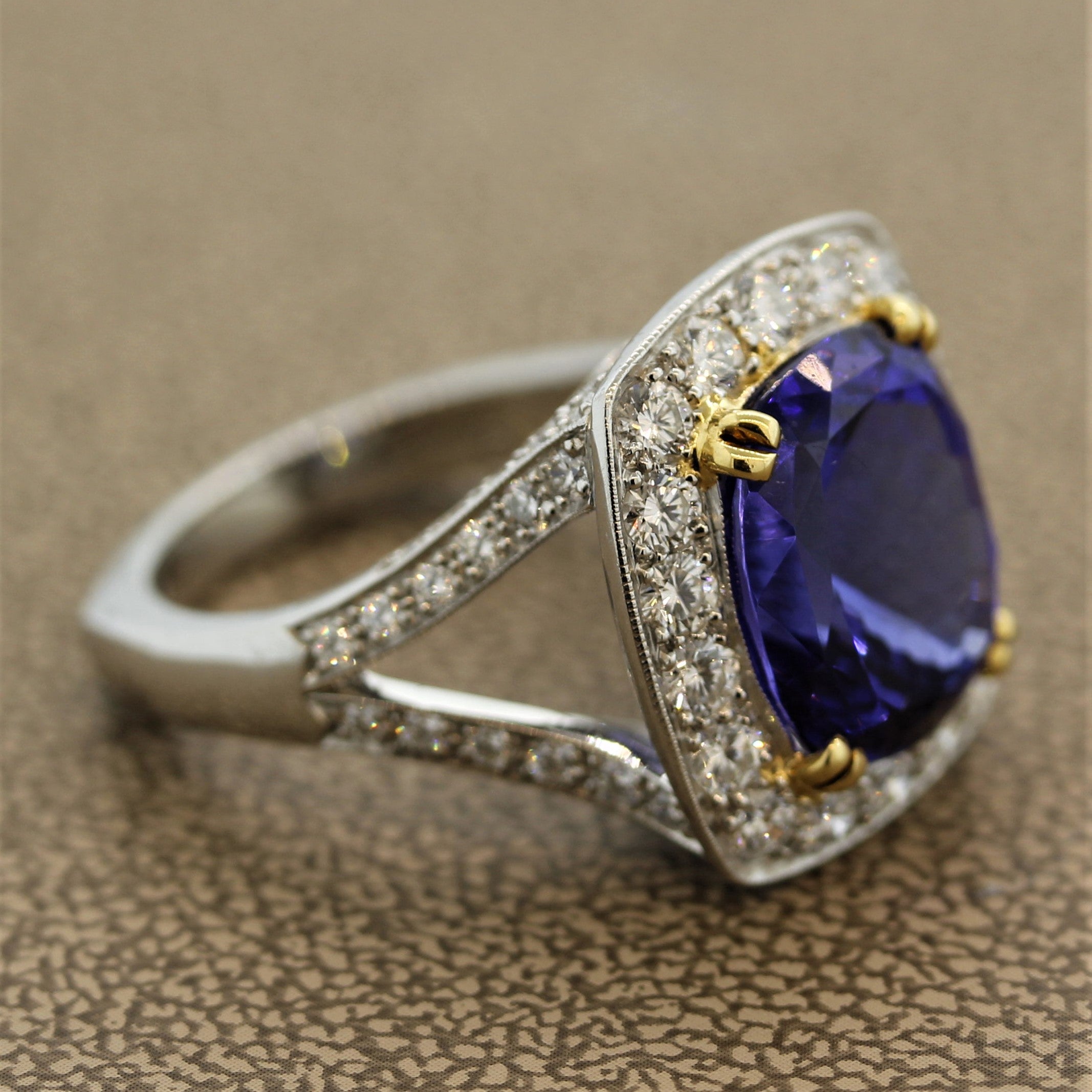 Fine Tanzanite Diamond Platinum Cocktail Ring