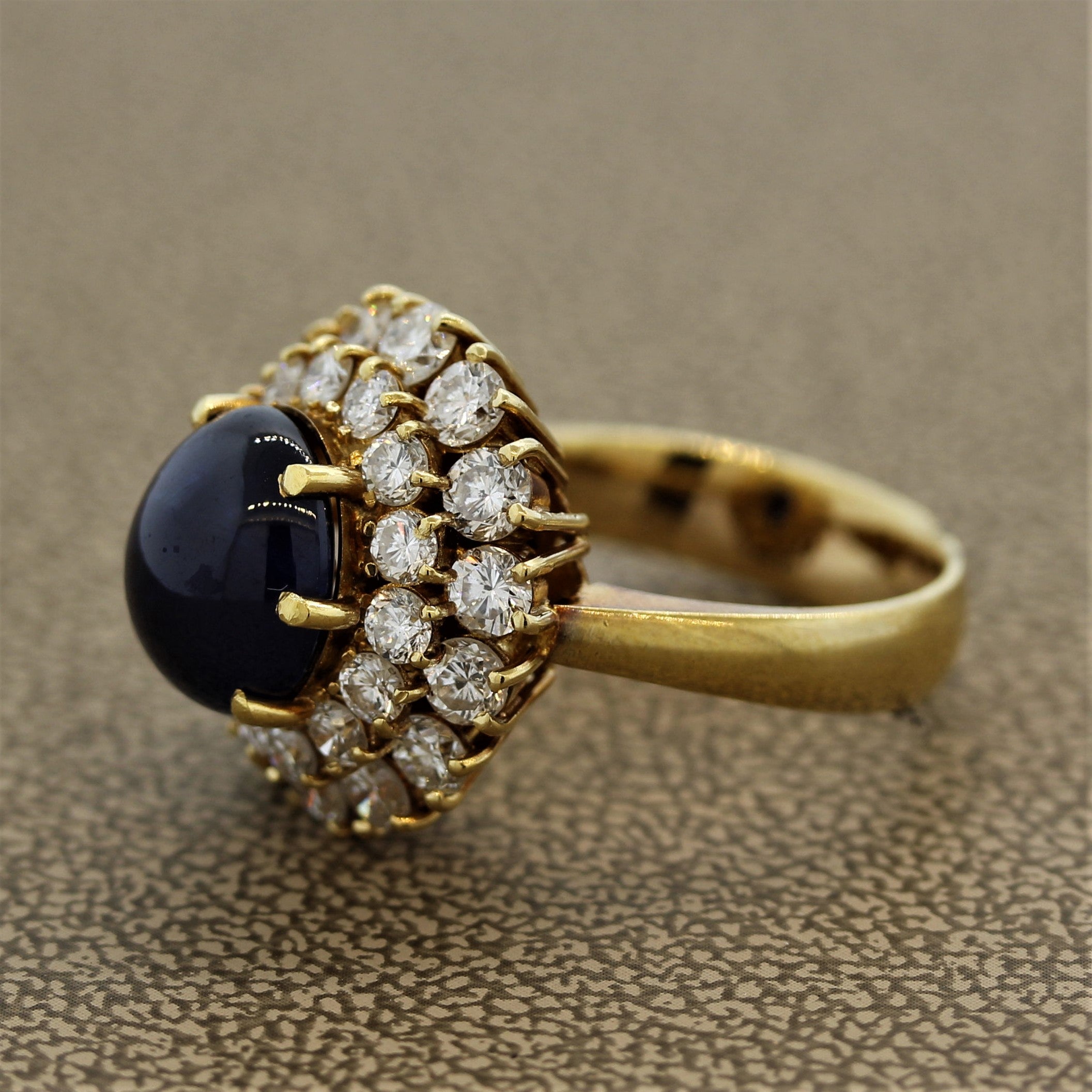 Blue Sapphire Cabochon Diamond Cluster Gold Ring