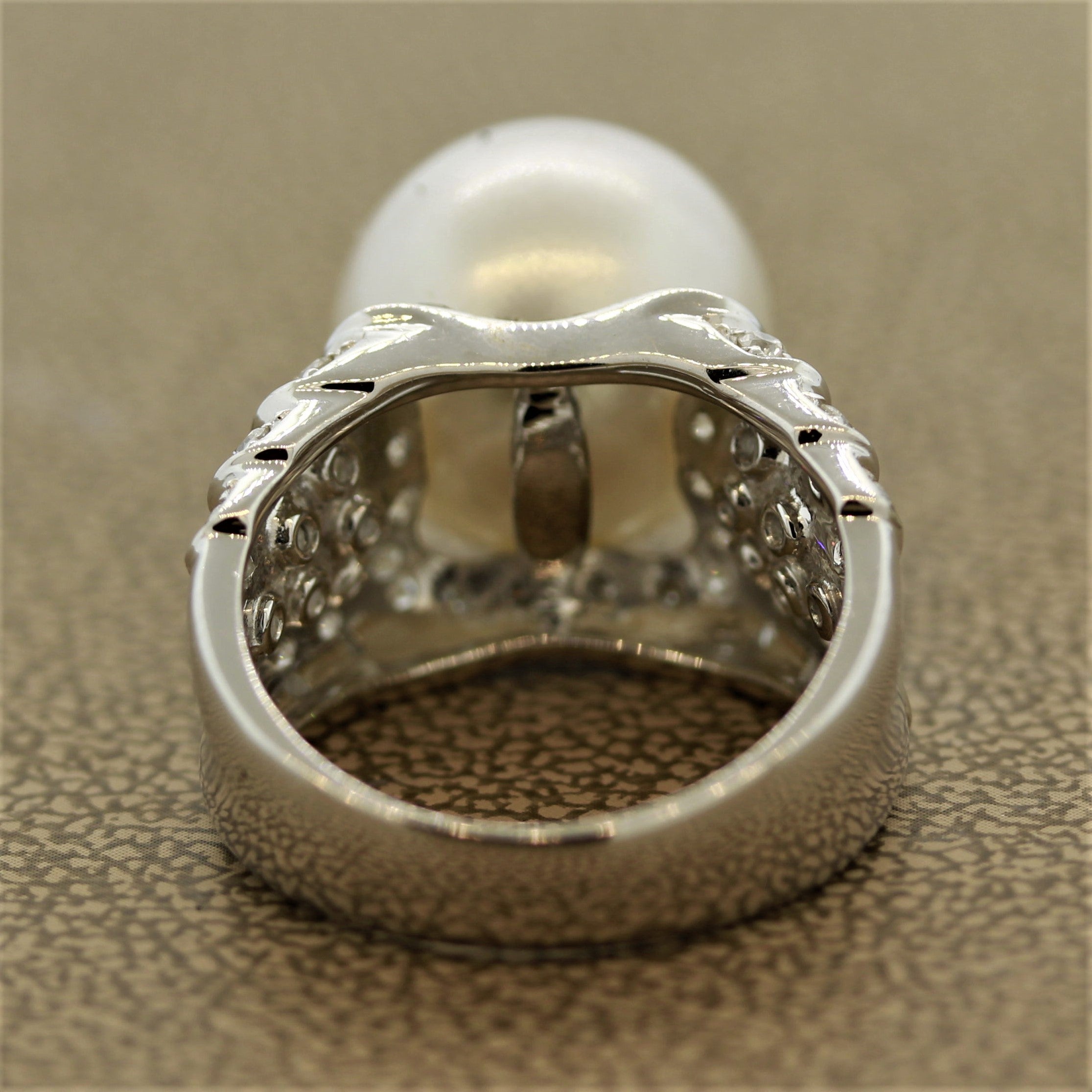 South Sea Pearl Half Circle Diamond Gold Ring