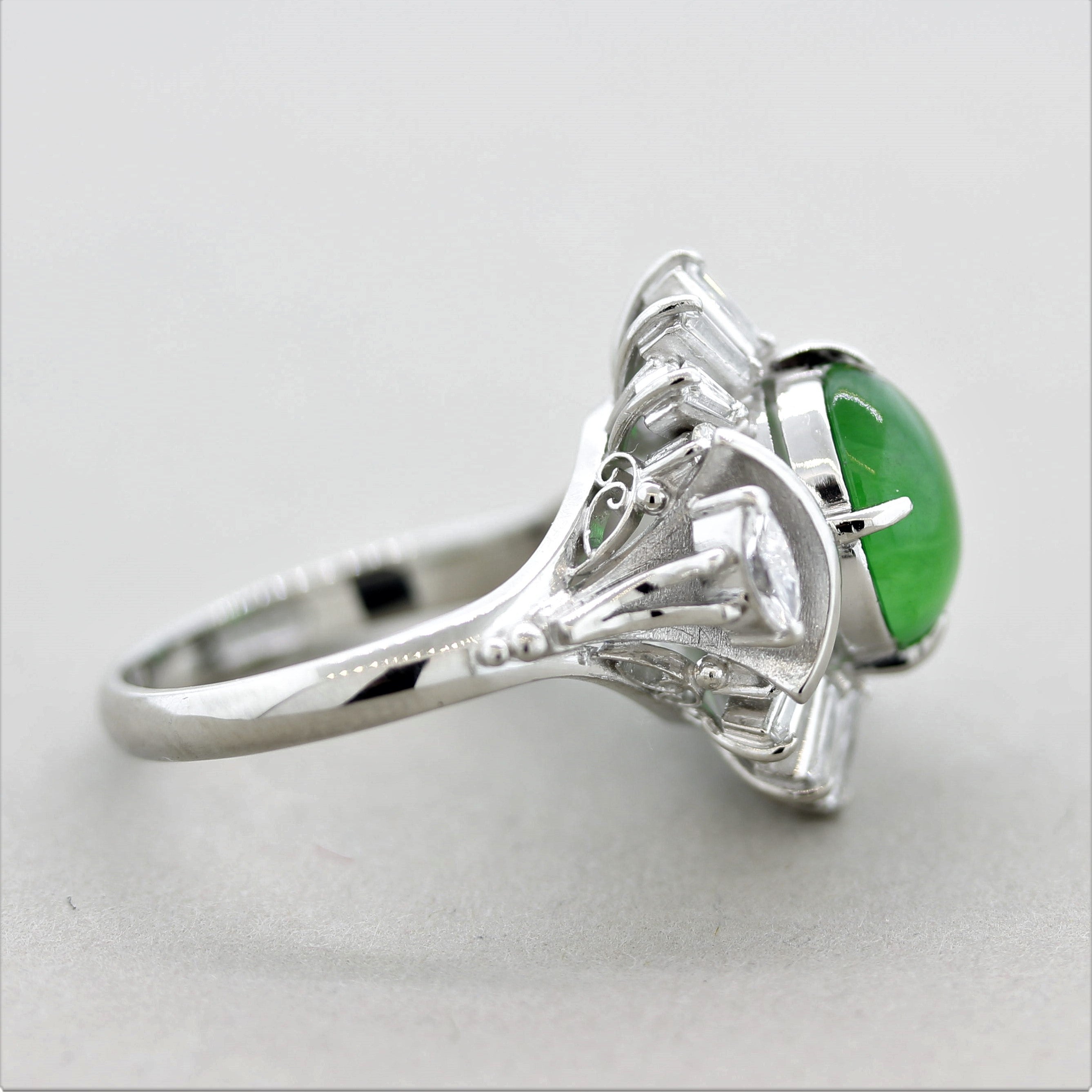 Jadeite Jade Diamond Platinum Ring