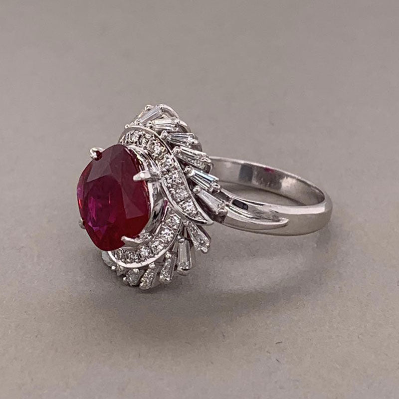 Gem Ruby Diamond Platinum Ring AGL Certified jeweleretteandco