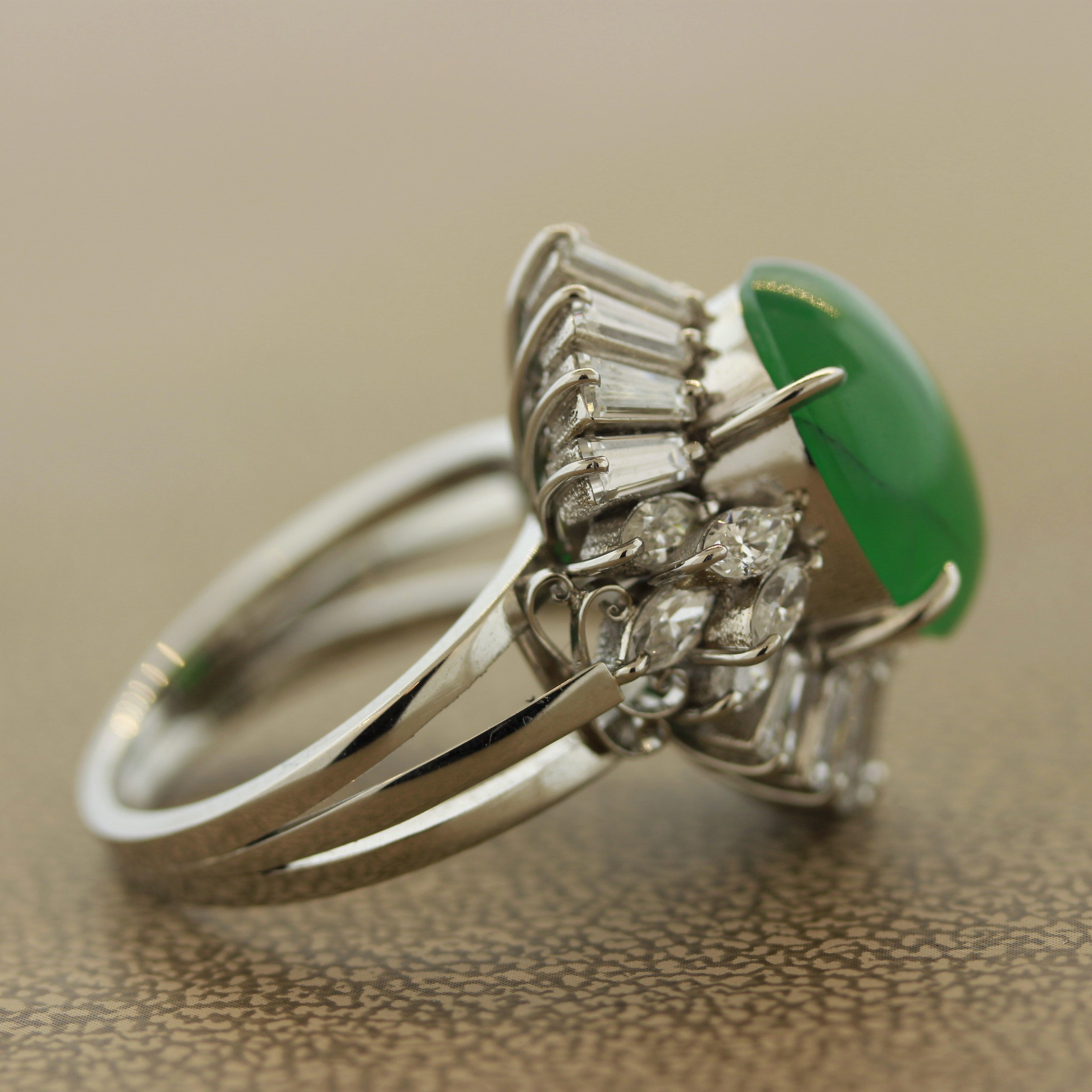 Jadeite Jade Diamond Platinum Cocktail Ring