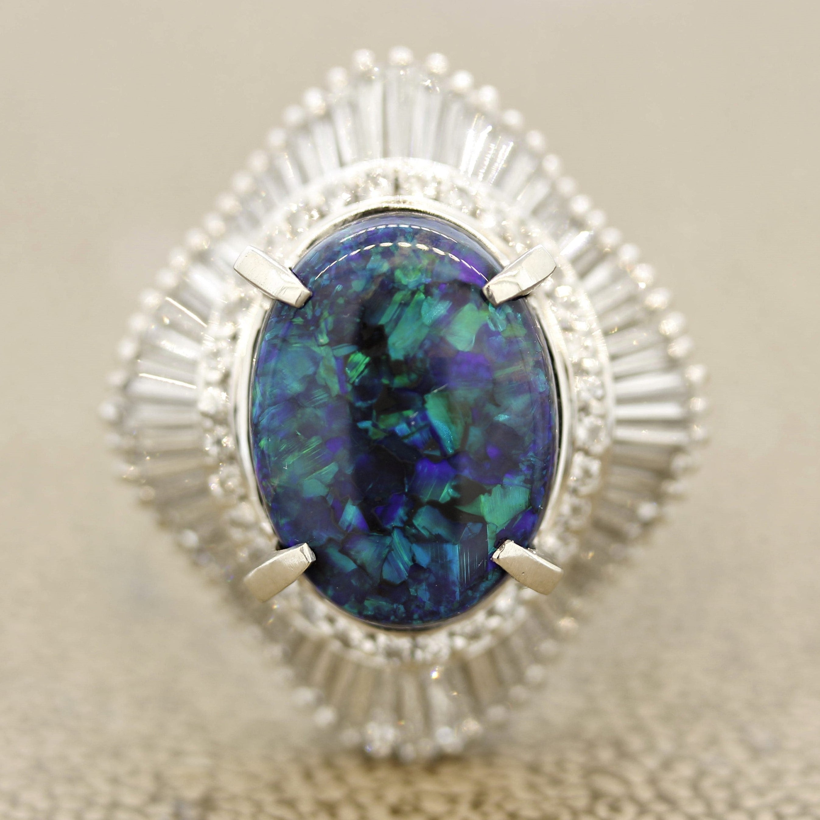 Australian Black Opal Diamond Platinum Cocktail Ring