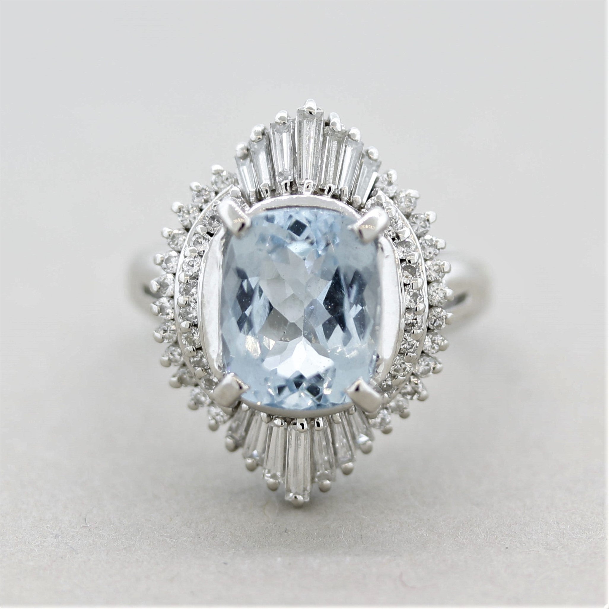 Aquamarine Diamond Platinum Ring