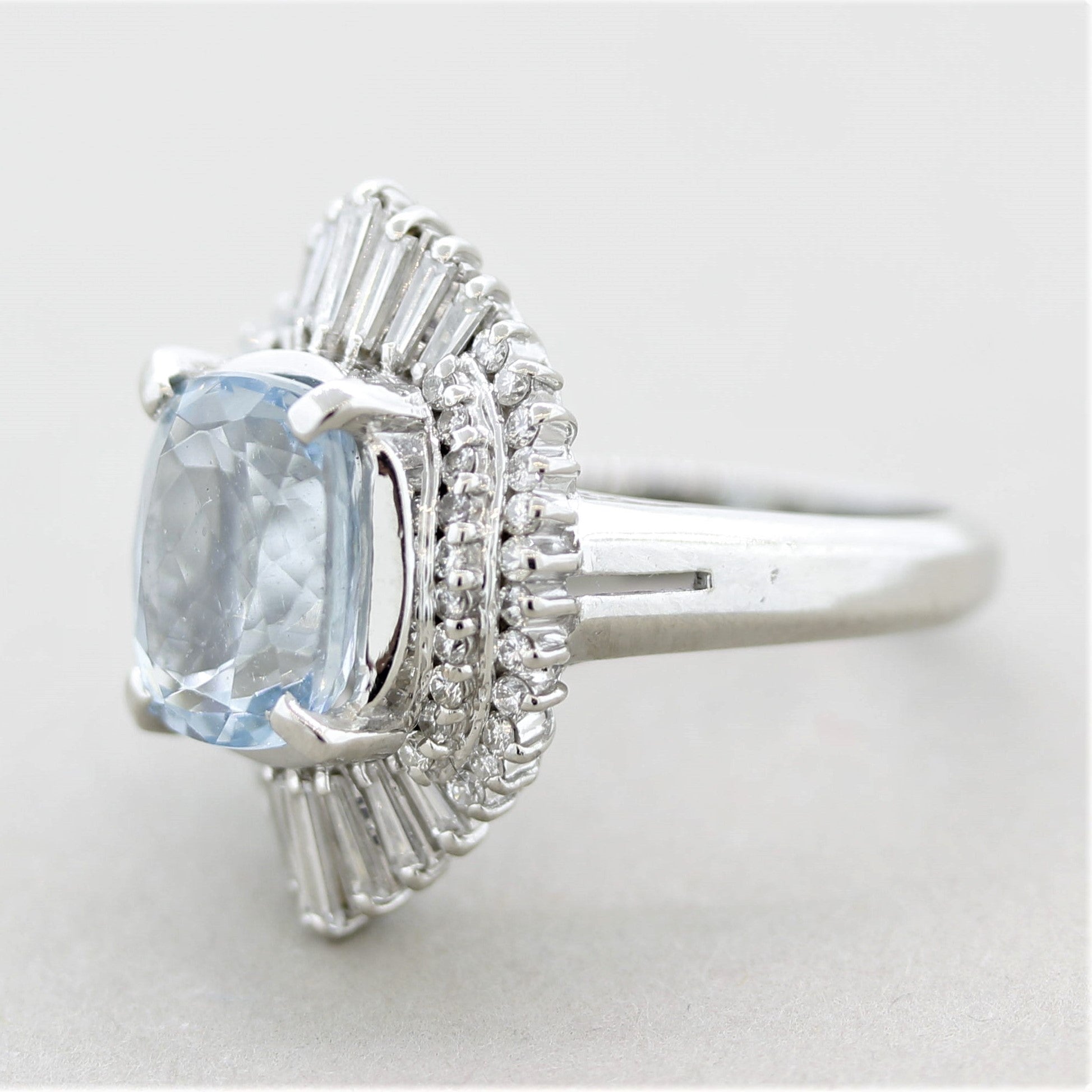 Aquamarine Diamond Platinum Ring