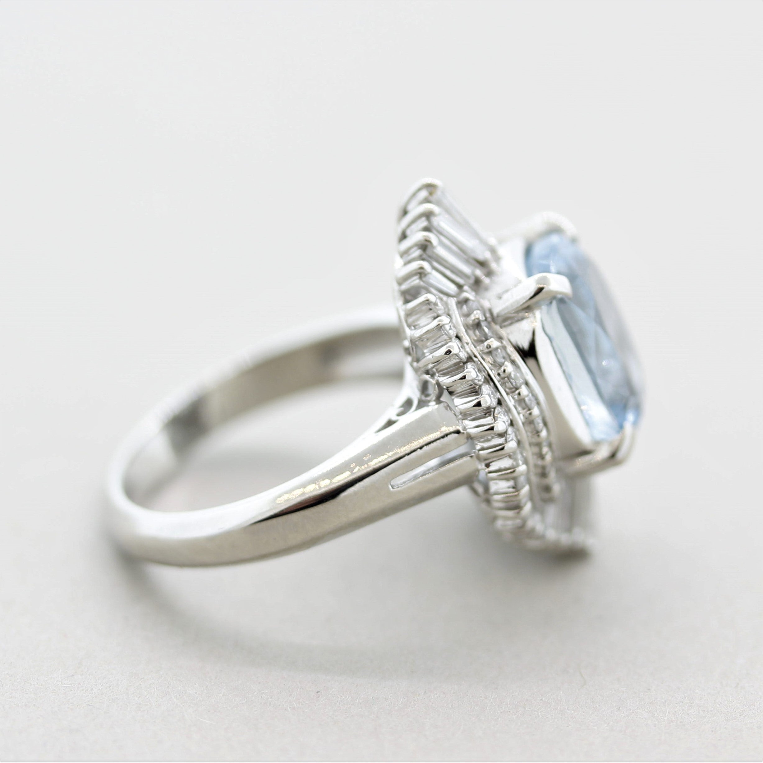 Aquamarine Diamond Platinum Ring