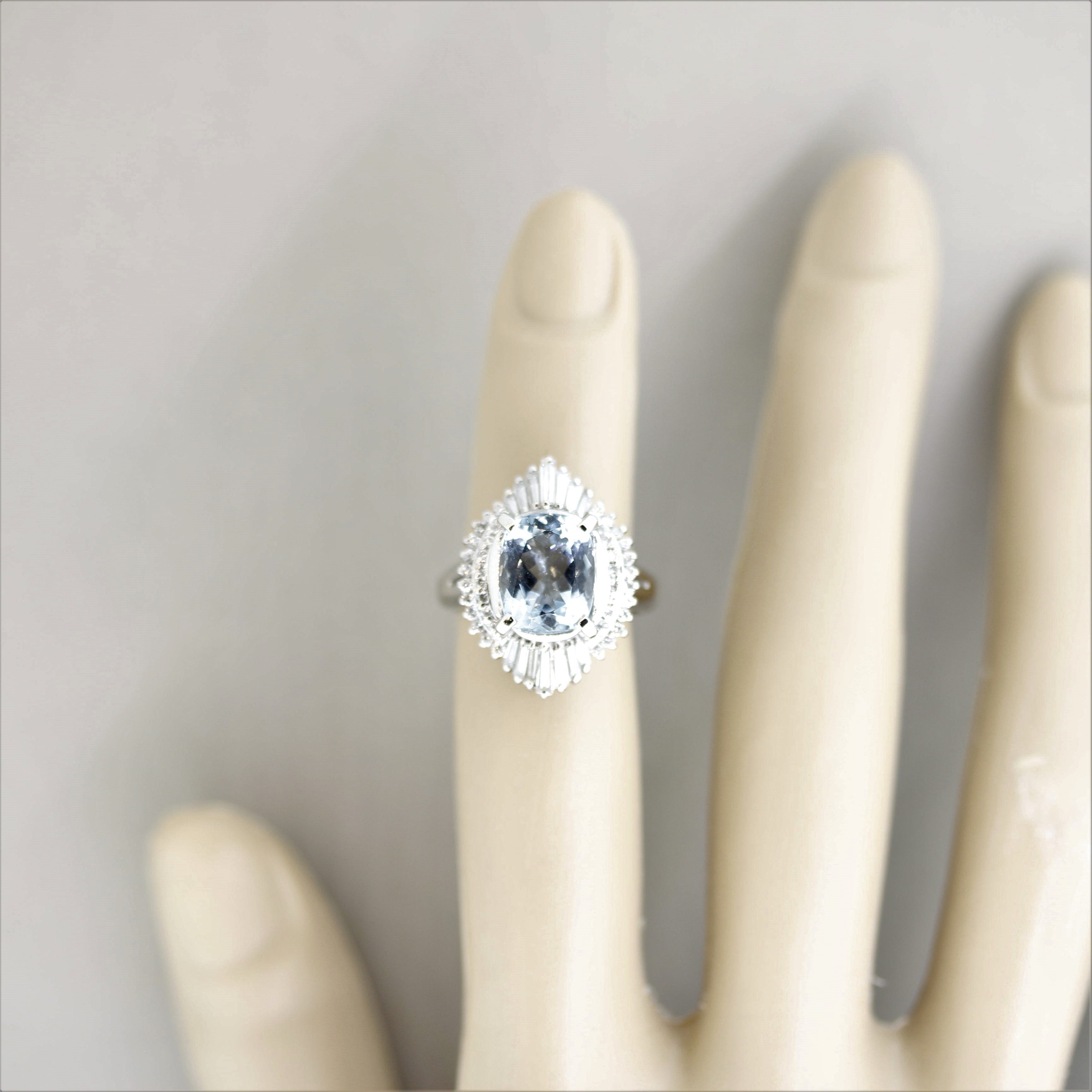 Aquamarine Diamond Platinum Ring