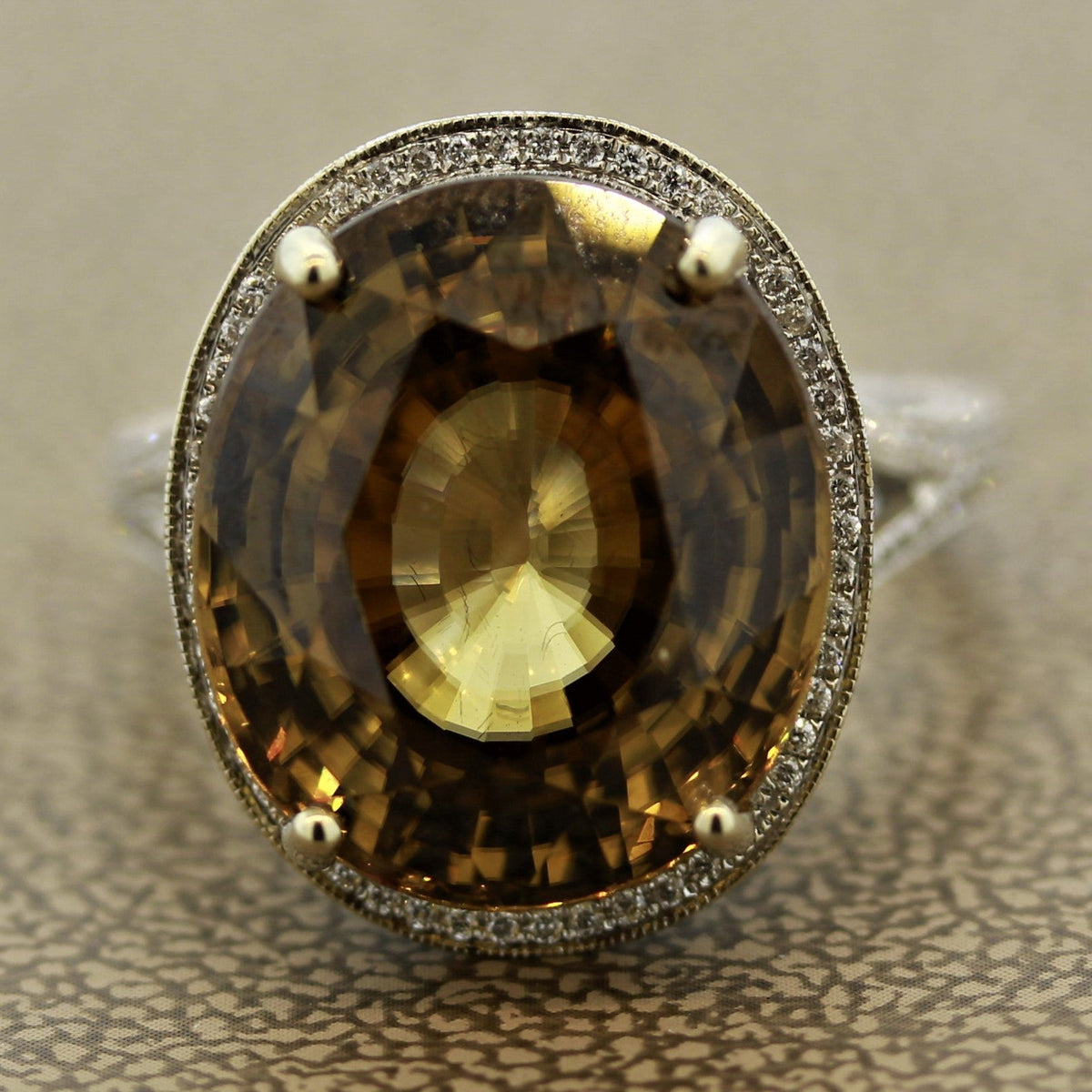 Large Zircon Diamond Gold Cocktail Ring