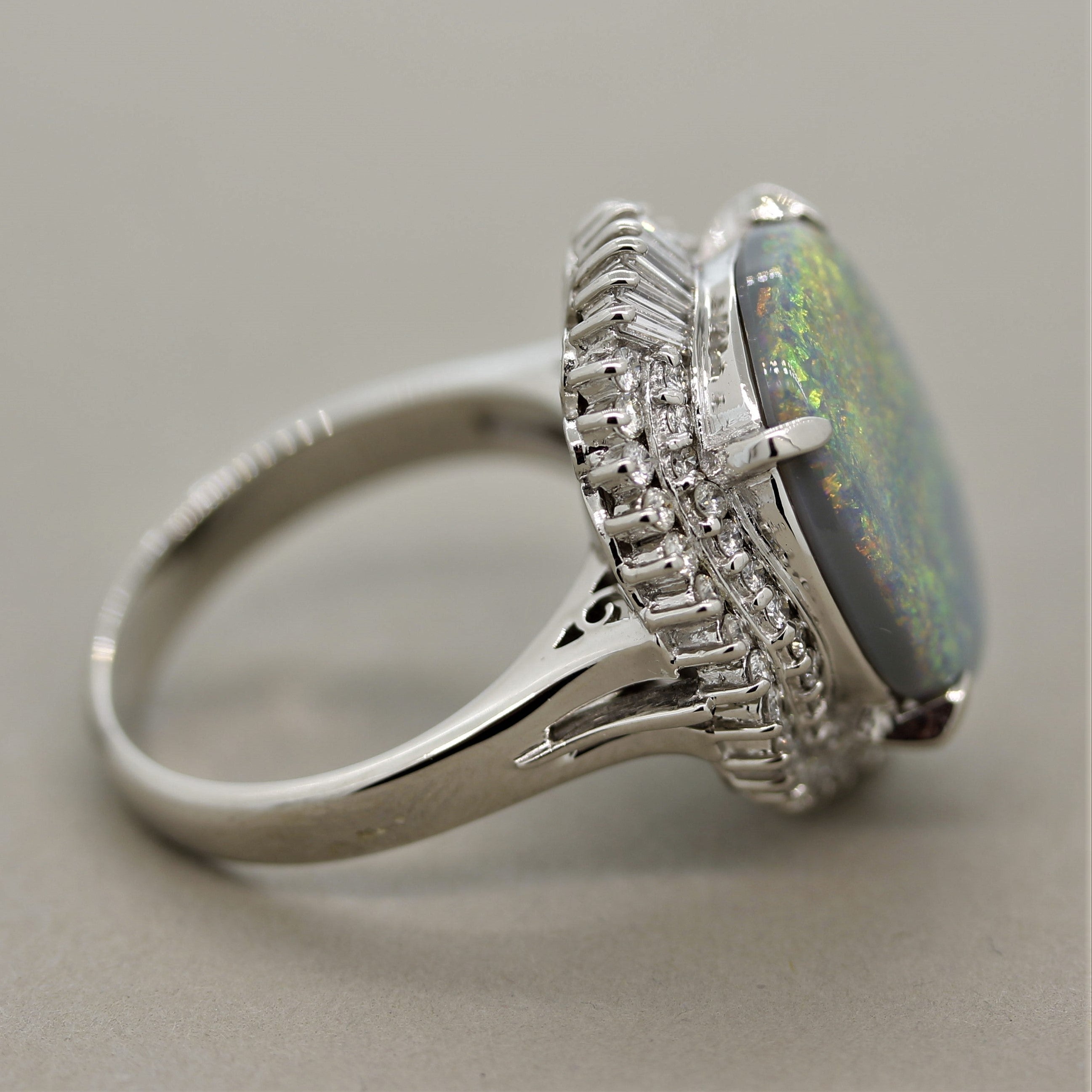 Australian Opal Diamond Platinum Ring