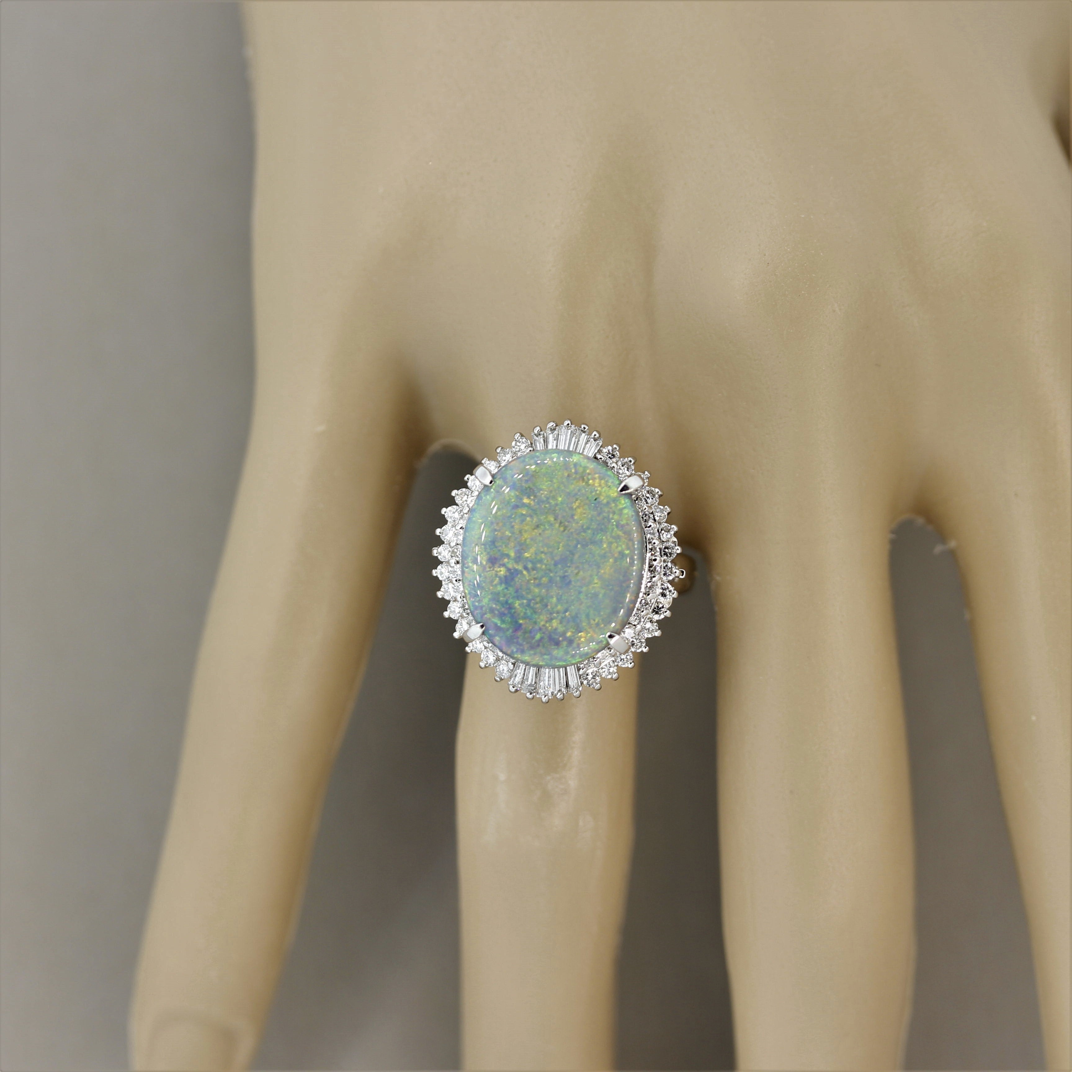 Australian Opal Diamond Platinum Ring