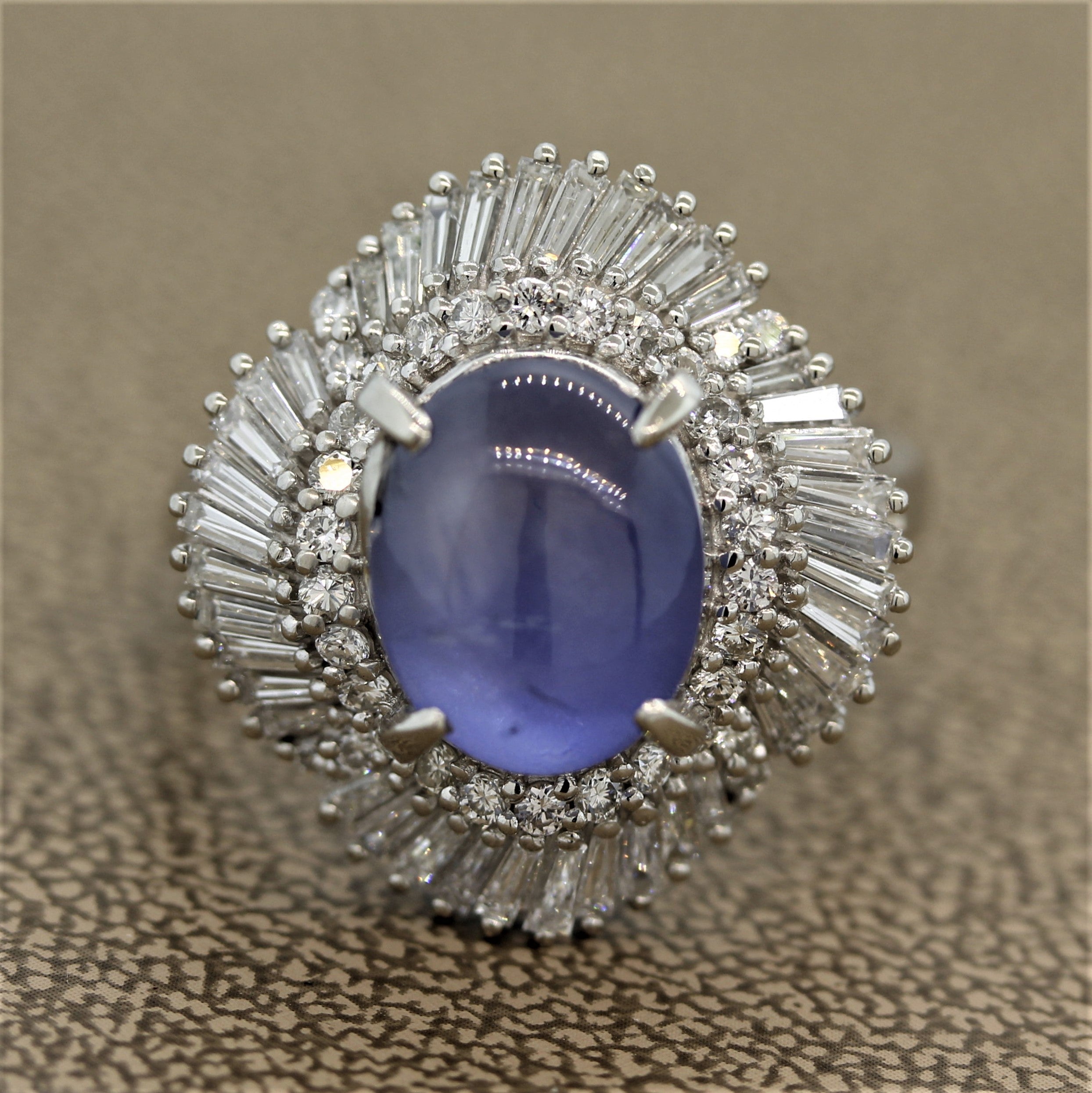 Star Sapphire Diamond Platinum Ballerina Ring